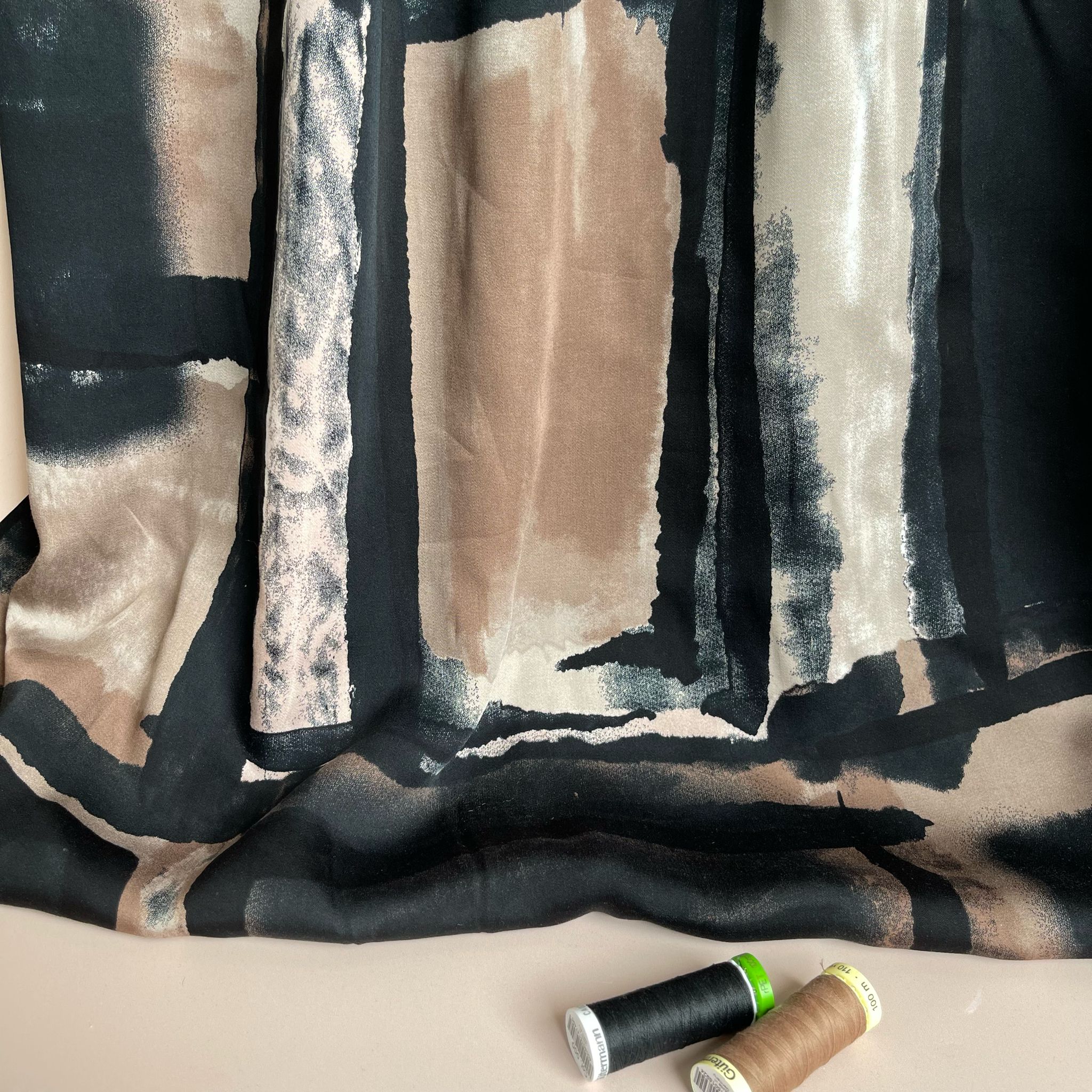 Artists Canvas in Beige and Black Viscose Sateen Fabric