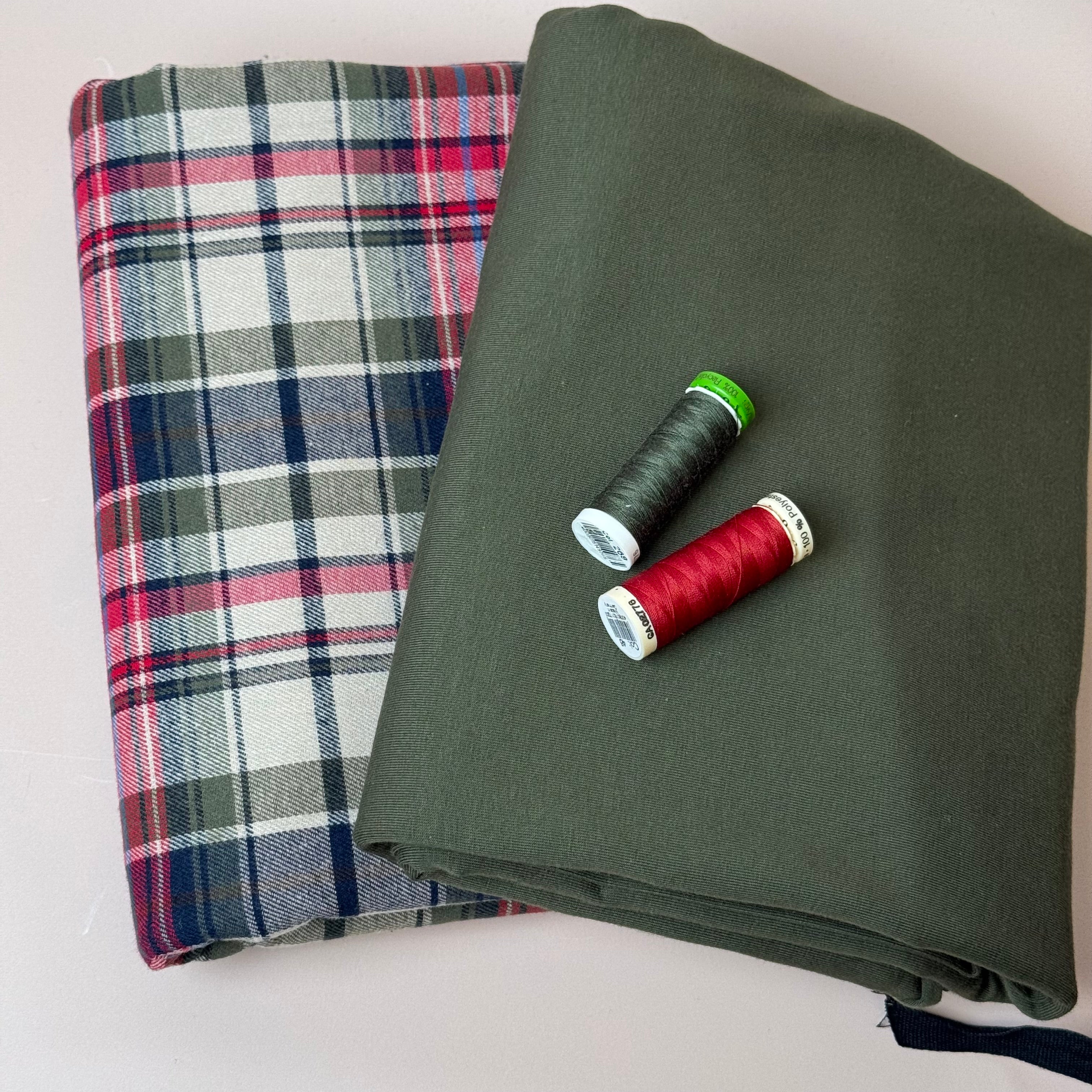 Limited Edition - Luxury Pyjama Kit with Red & Khaki Checked Cotton Flannel and Jersey