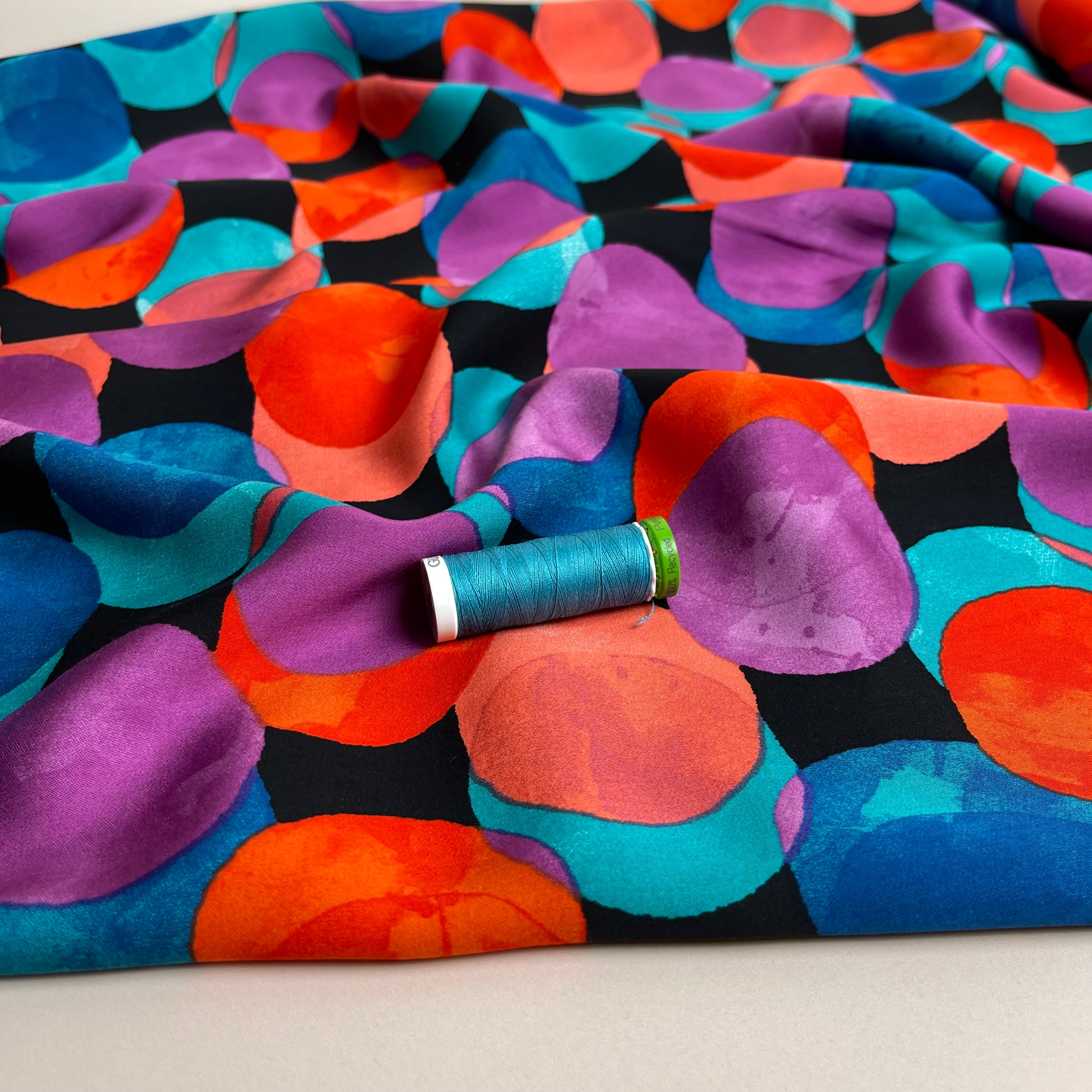 Watercolour Dots in Pink and Blue Viscose Sateen Fabric