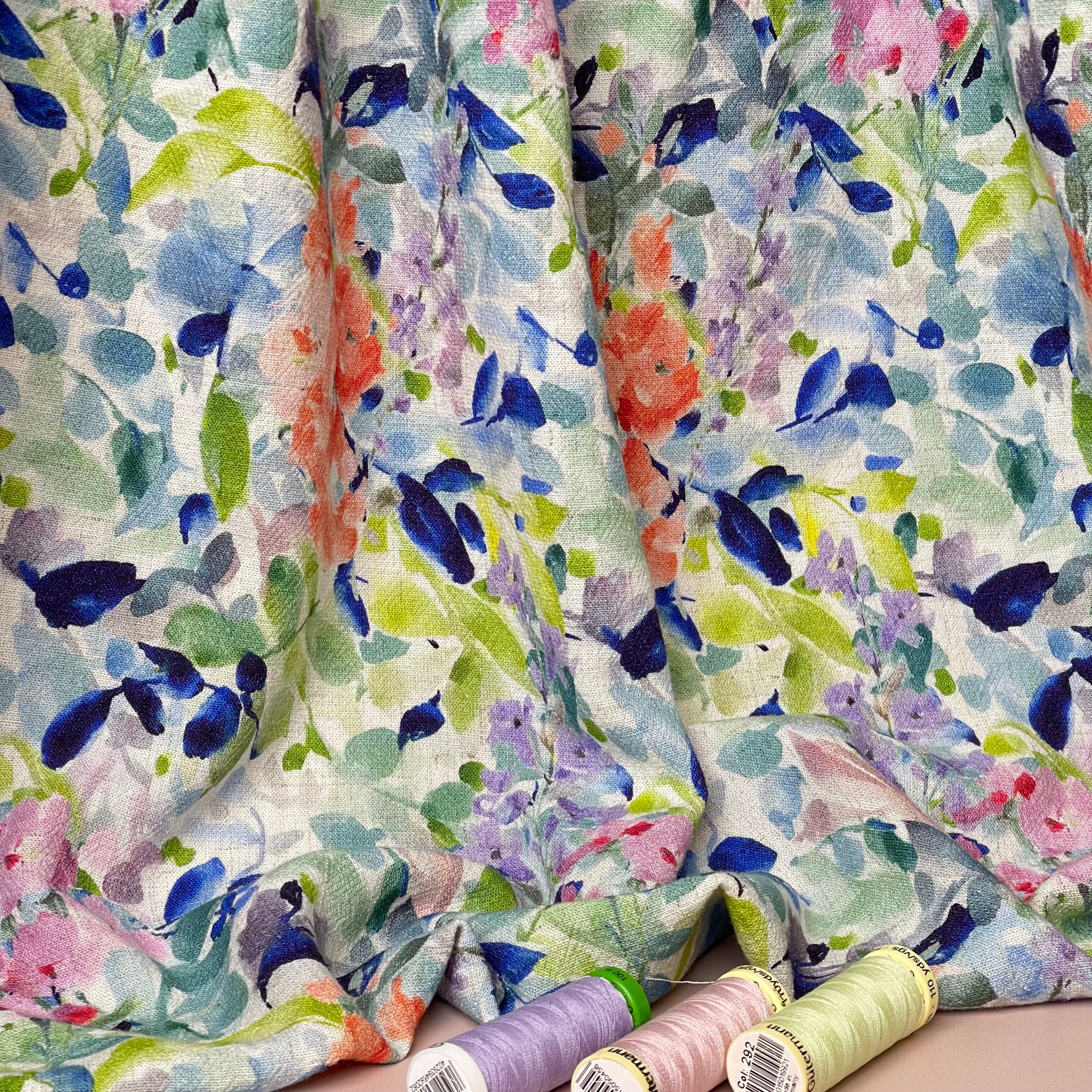 Summer Flowers Viscose Linen Crepe Fabric