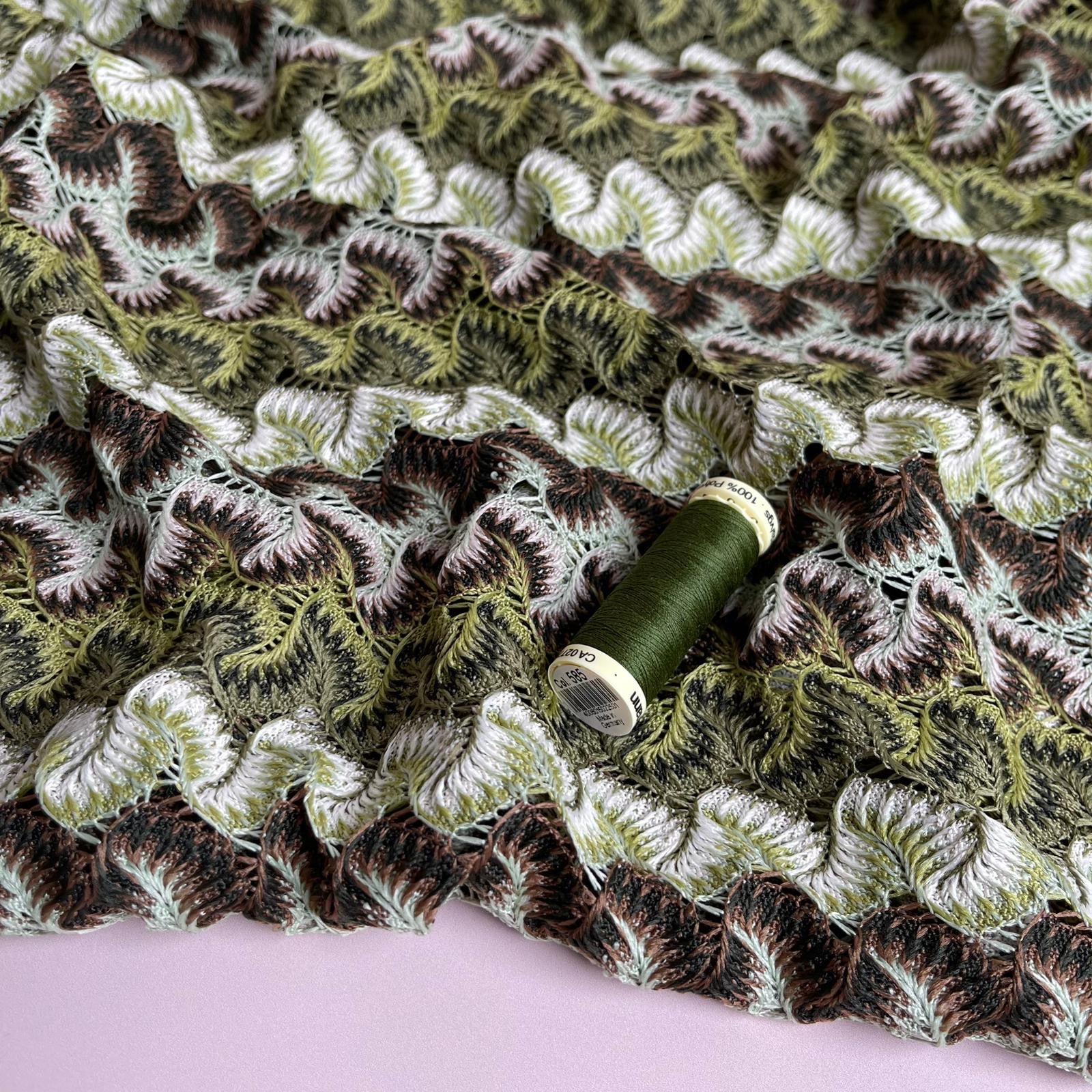 Earthy Gingko Waves Lace Knit Fabric