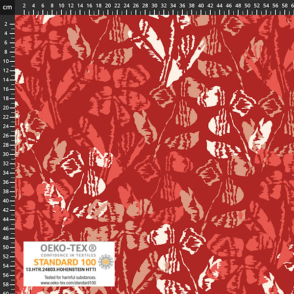Danish Design - Flower Stamps on Red Cotton Jersey Fabric