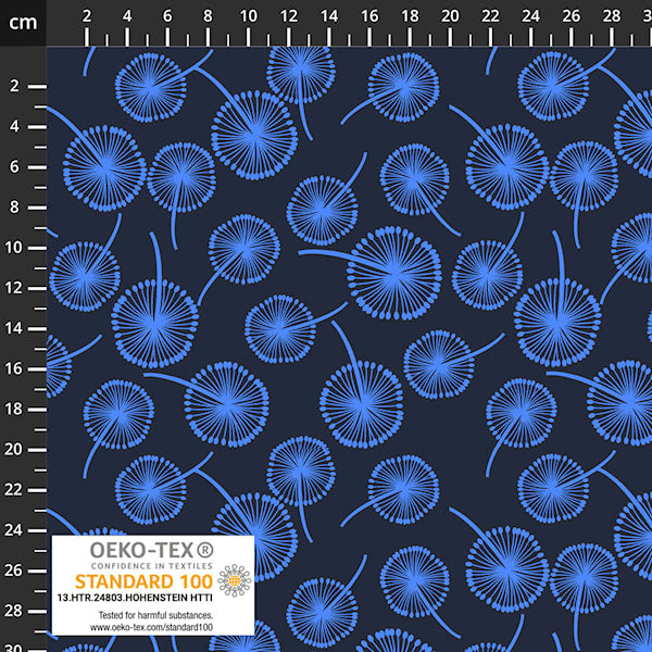 Danish Design - Cobalt Dandelions on Navy Cotton Jersey Fabric