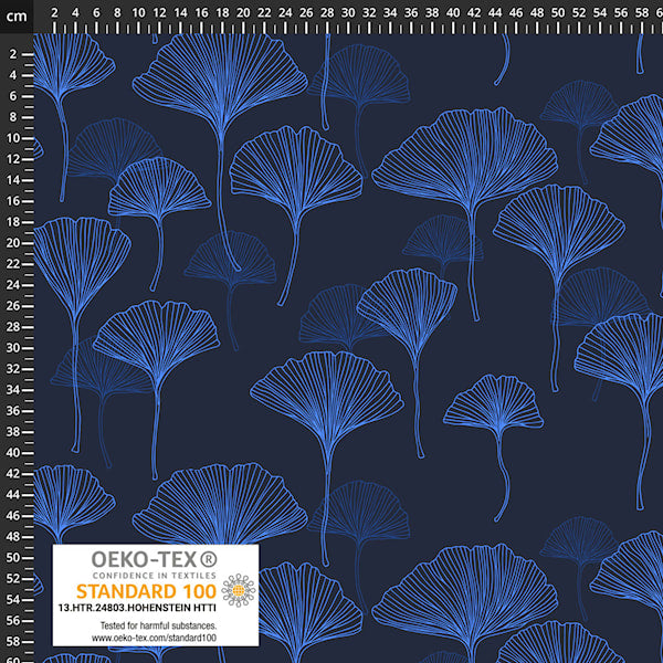 Danish Design - Large Gingko on Navy Cotton Jersey Fabric