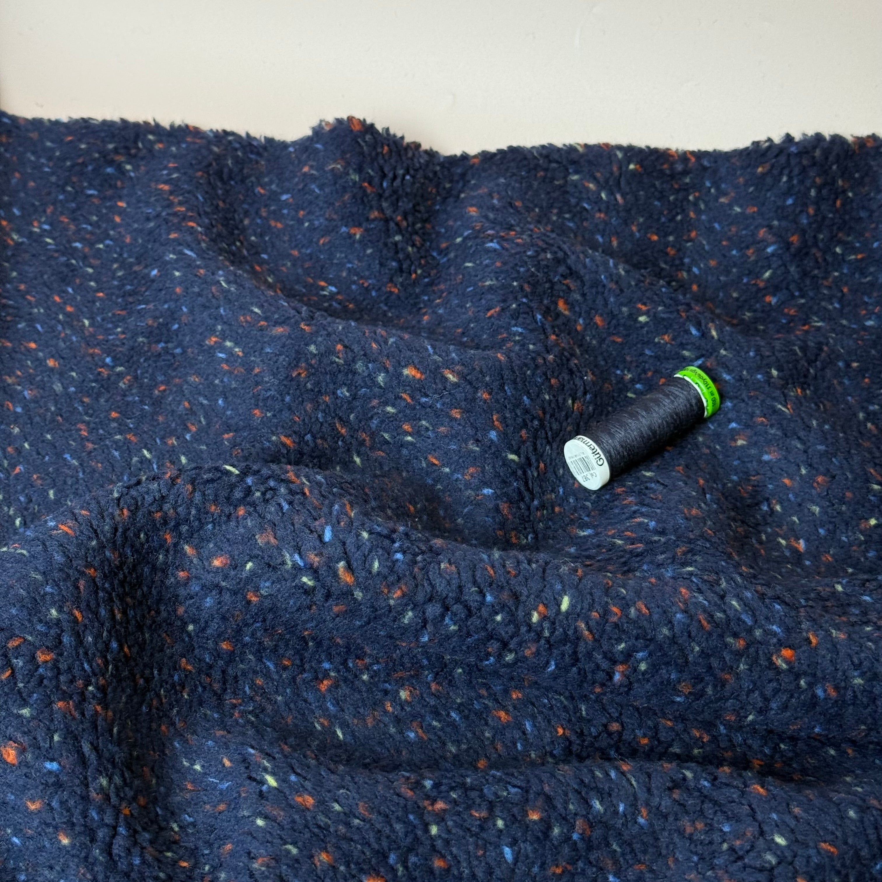 Speckles Navy Teddy Coating Fabric