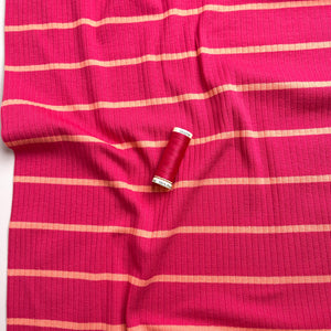 Yarn Dyed Striped Cotton Ribbed Jersey in Red & Coral