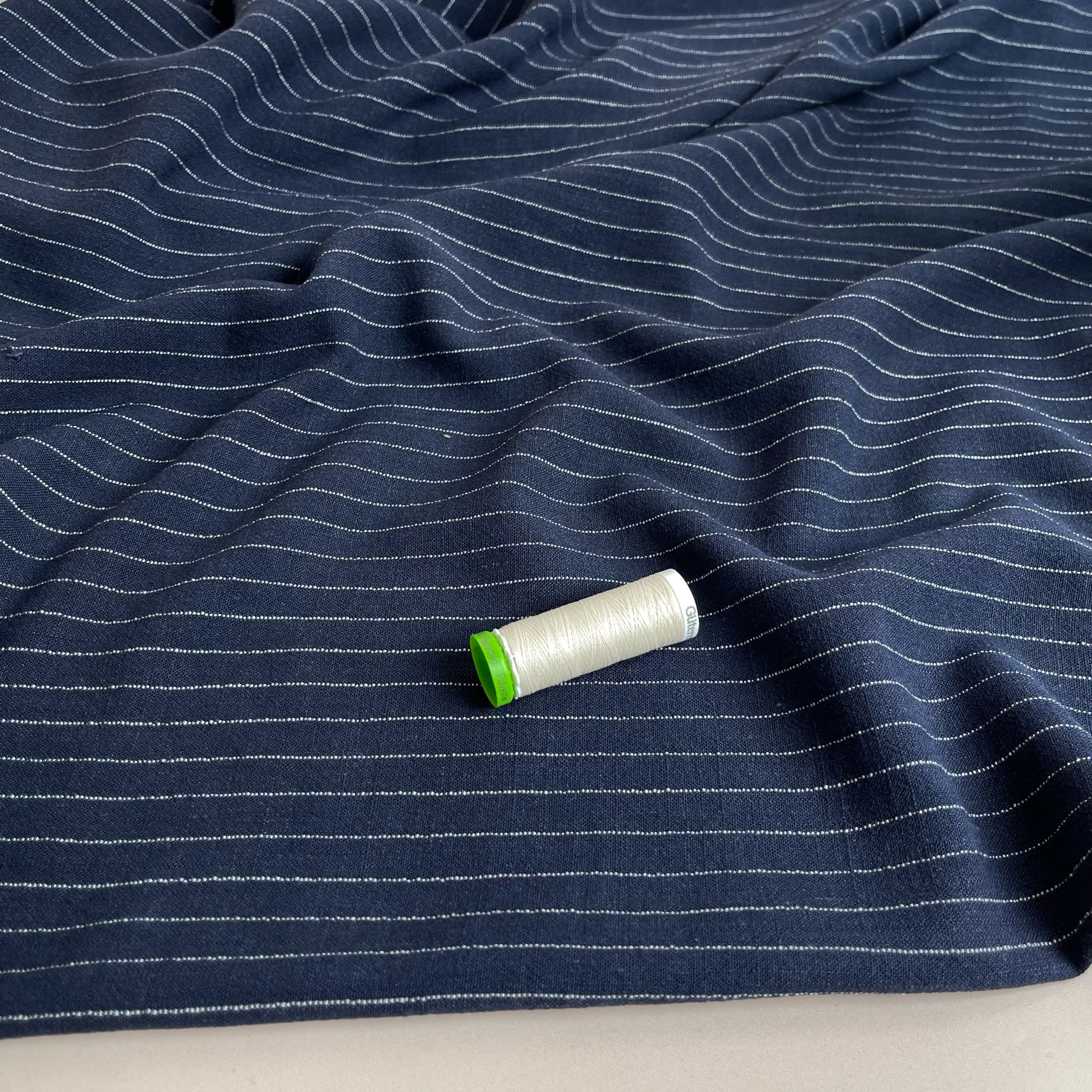Navy Pinstripe Viscose Linen Noil Fabric