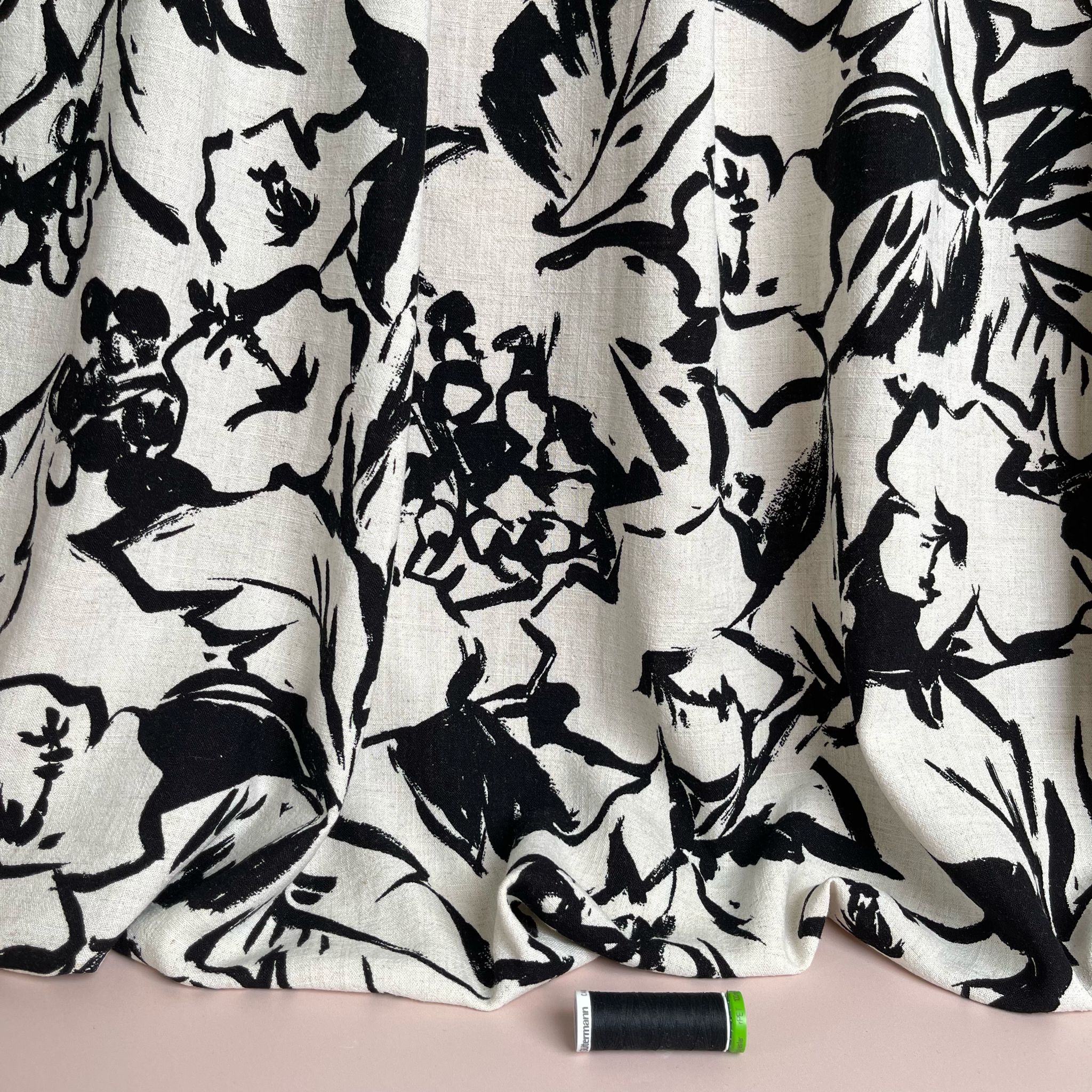 Sketched Foliage Viscose Linen Noil Fabric