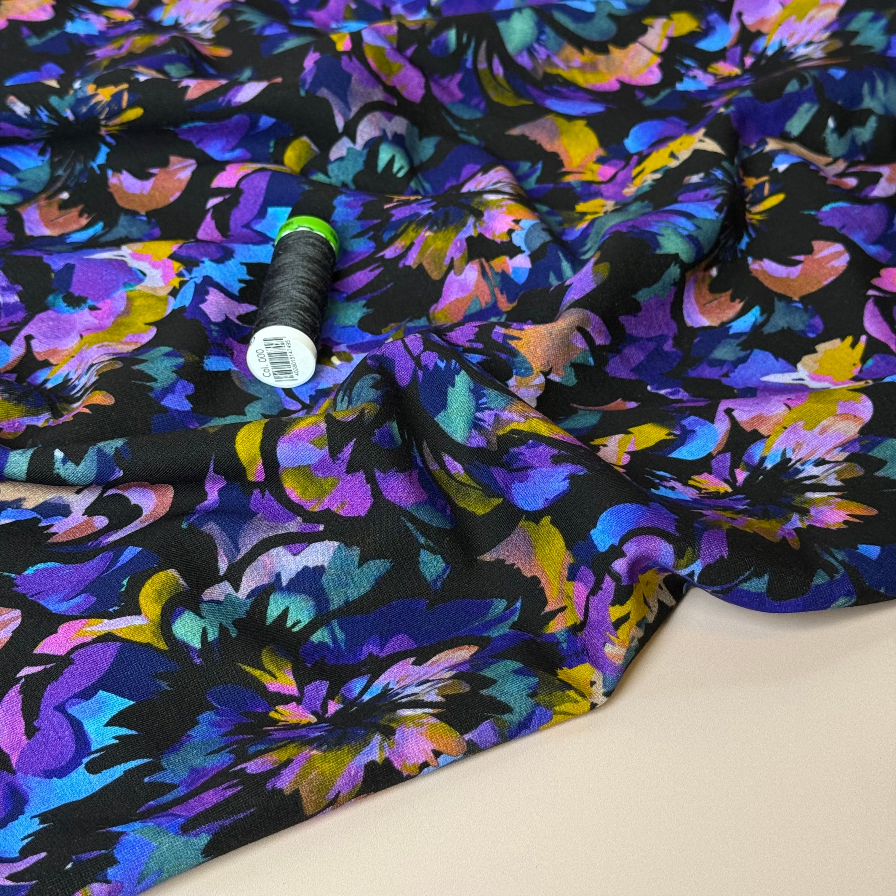 Floral Colour Splash Viscose Ponte Roma Double Knit Fabric