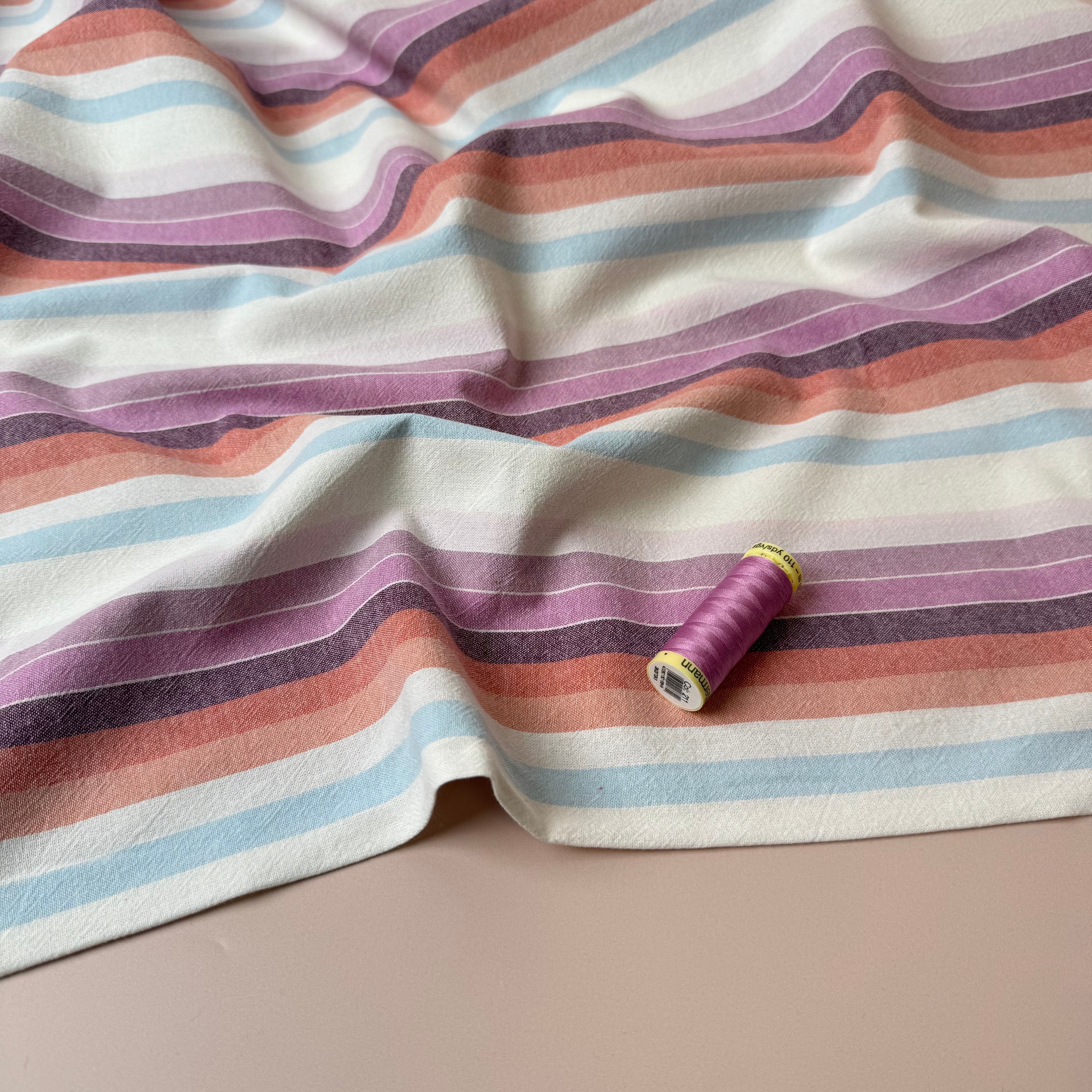 Yarn Dyed Pastel Retro Stripes Washed Cotton Fabric