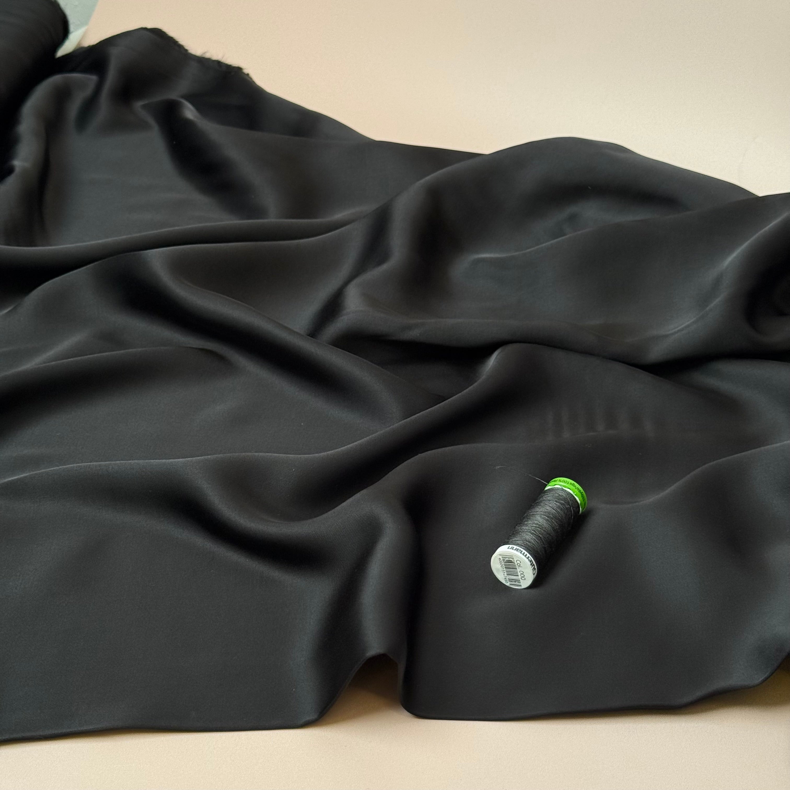 Black Solid Viscose Sateen Fabric