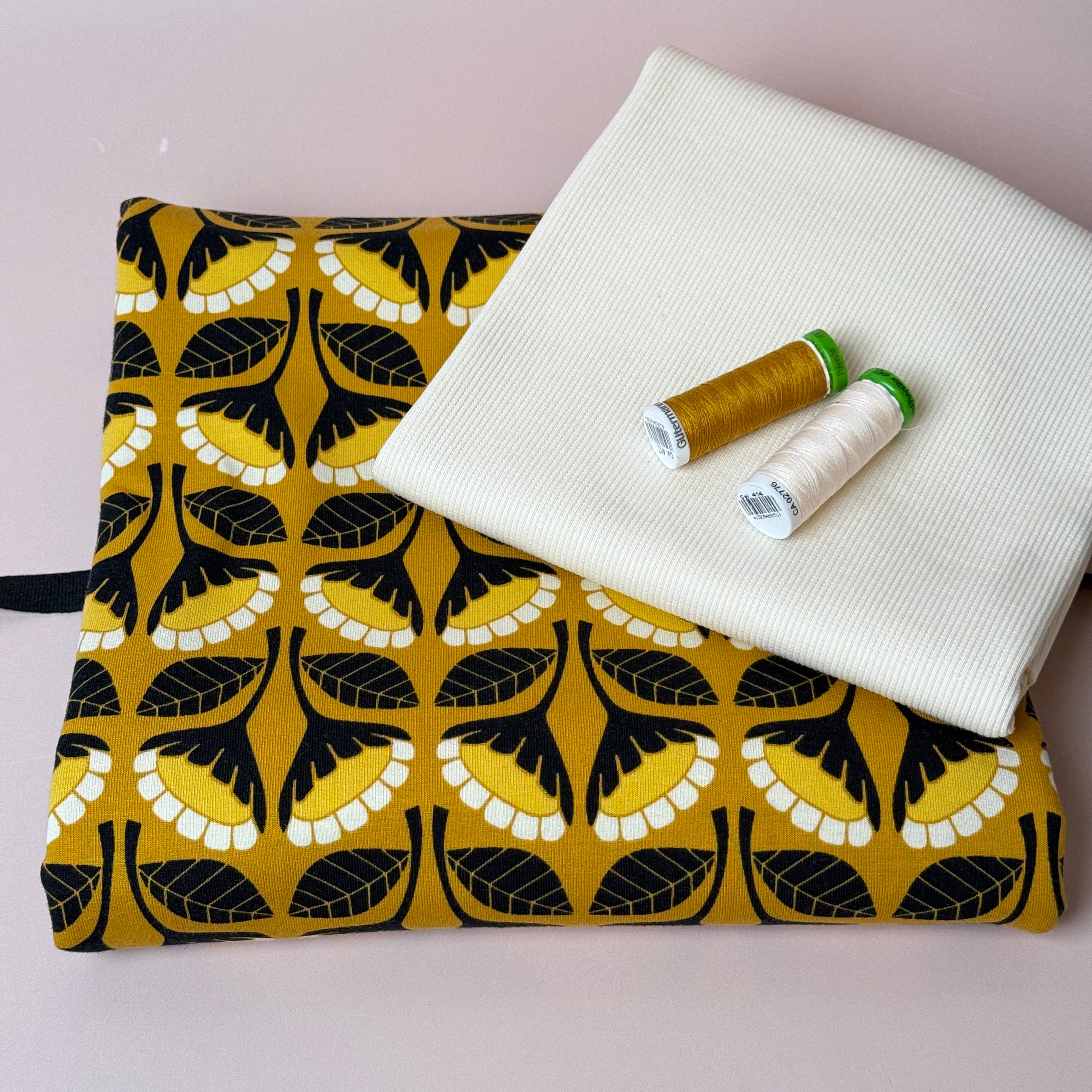 Colour Bundles - Monochrome Flowers Ochre Sweatshirt & Ribbing