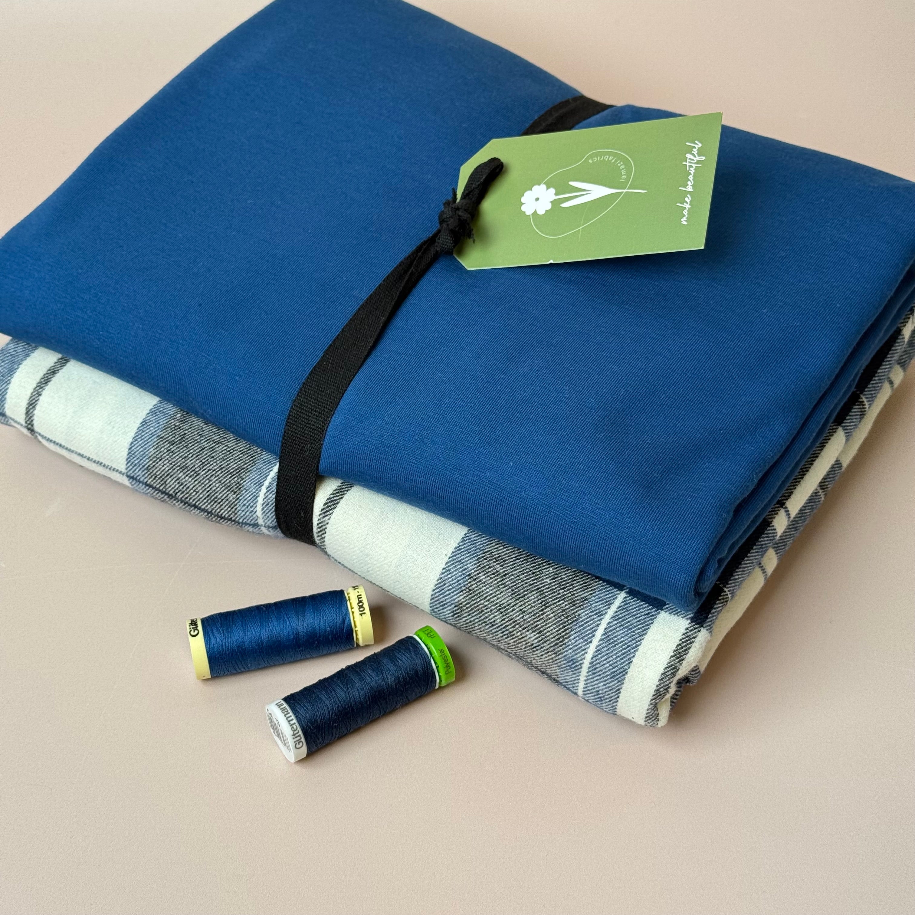 Limited Edition - Luxury Pyjama Kit with Large Blue Checked Cotton Flannel and Jersey