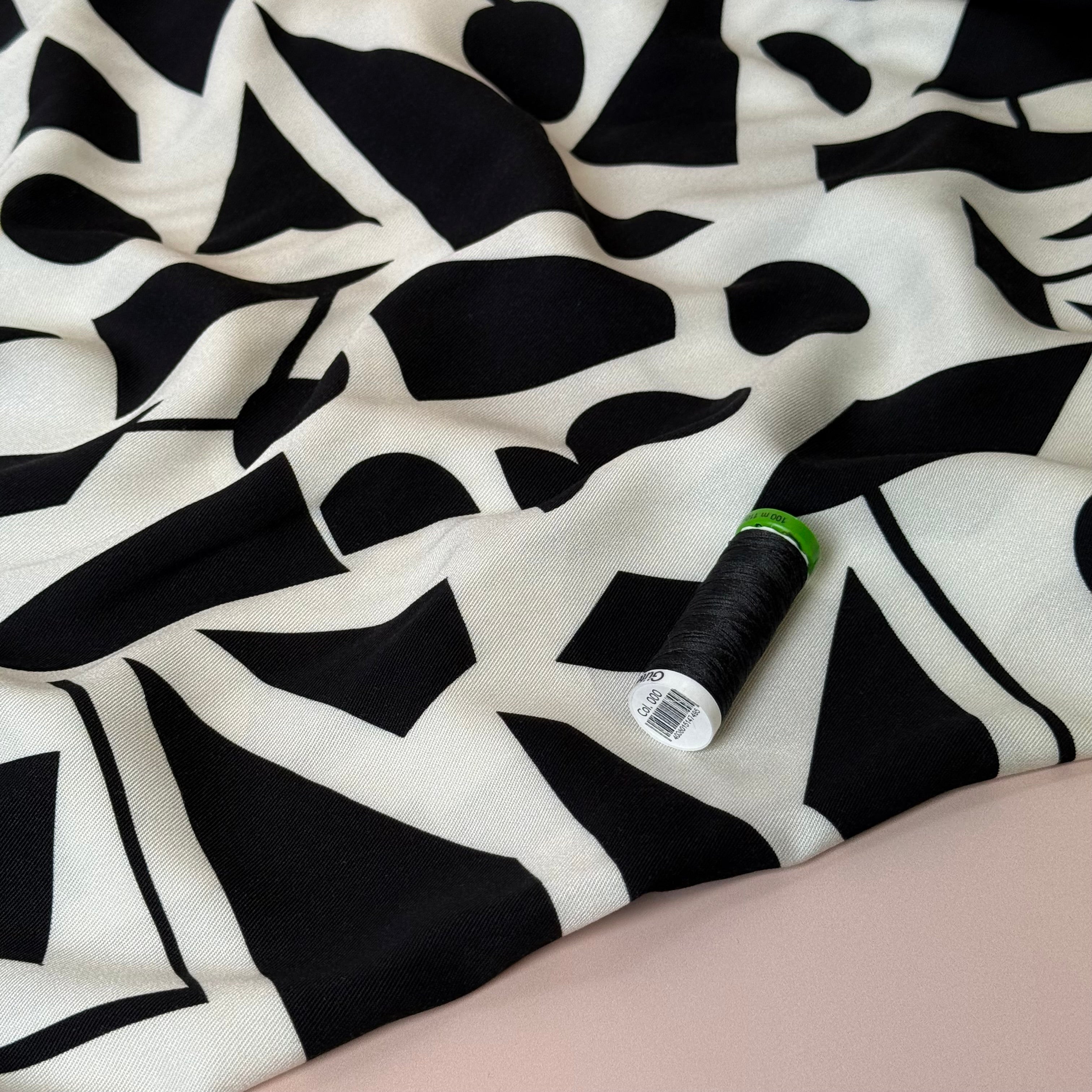 Light & Lush - Monochrome Shapes Viscose Twill Fabric
