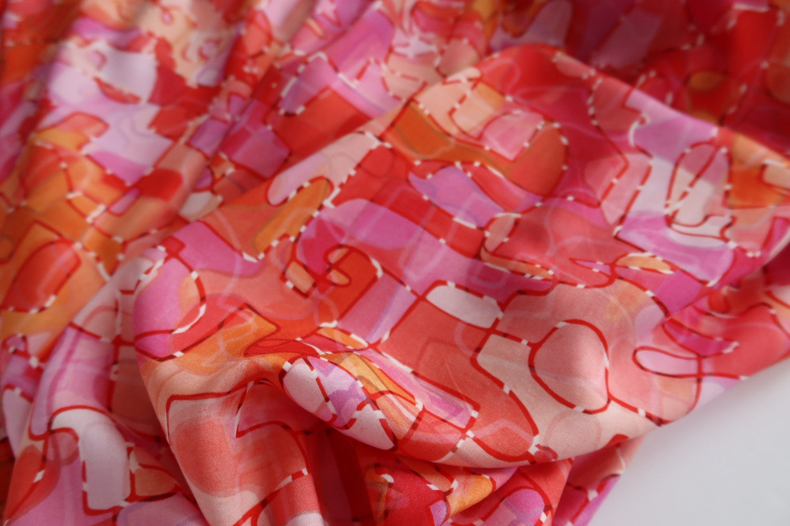 Paint Red from Circle Lines Rayon Fabric