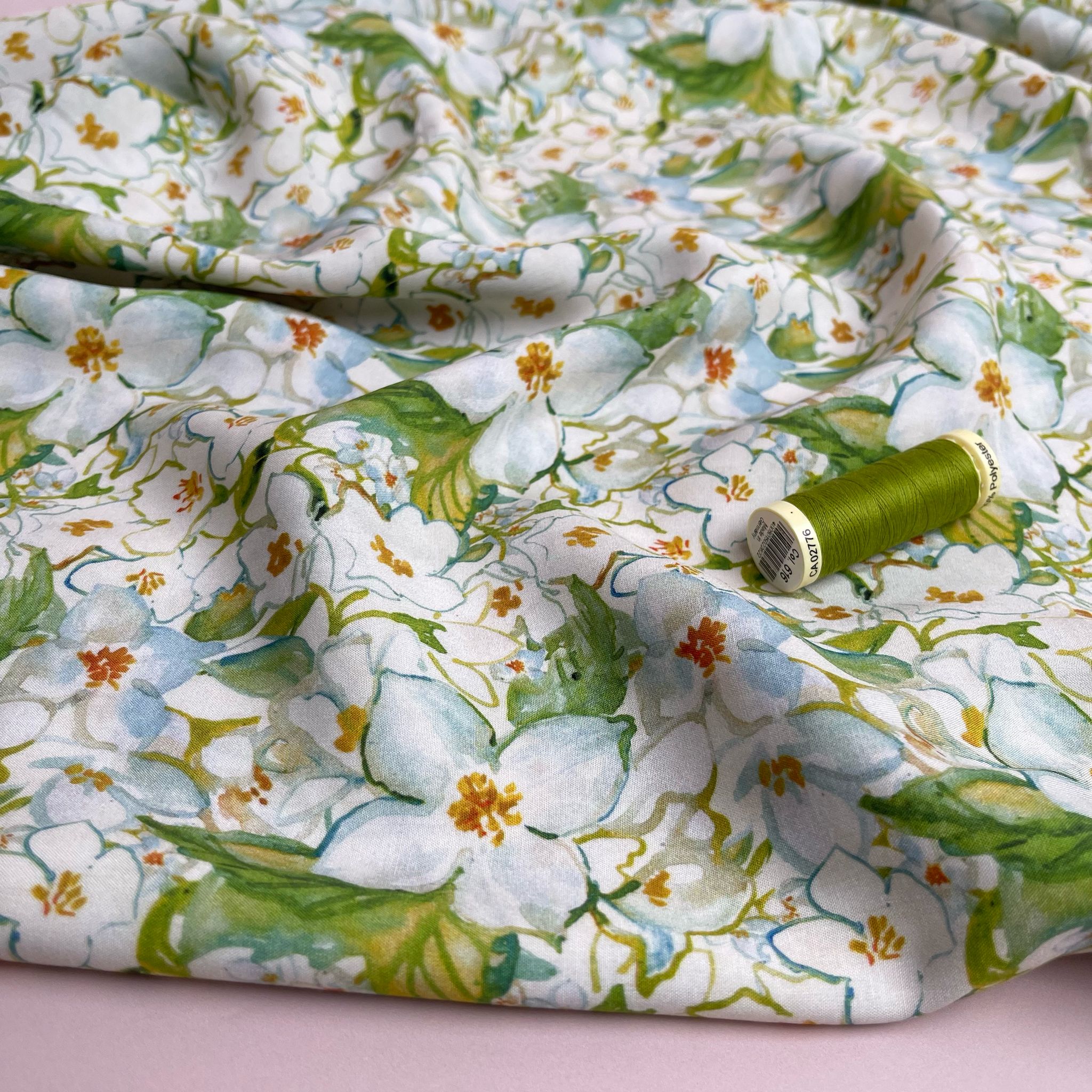 Spring Green Florals Viscose Fabric