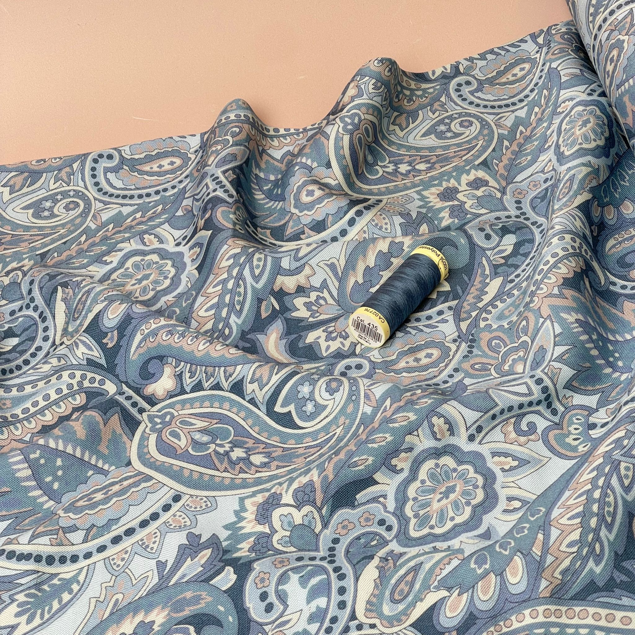 REMNANT 1.75 Metres - Denim Paisley Viscose Linen Fabric