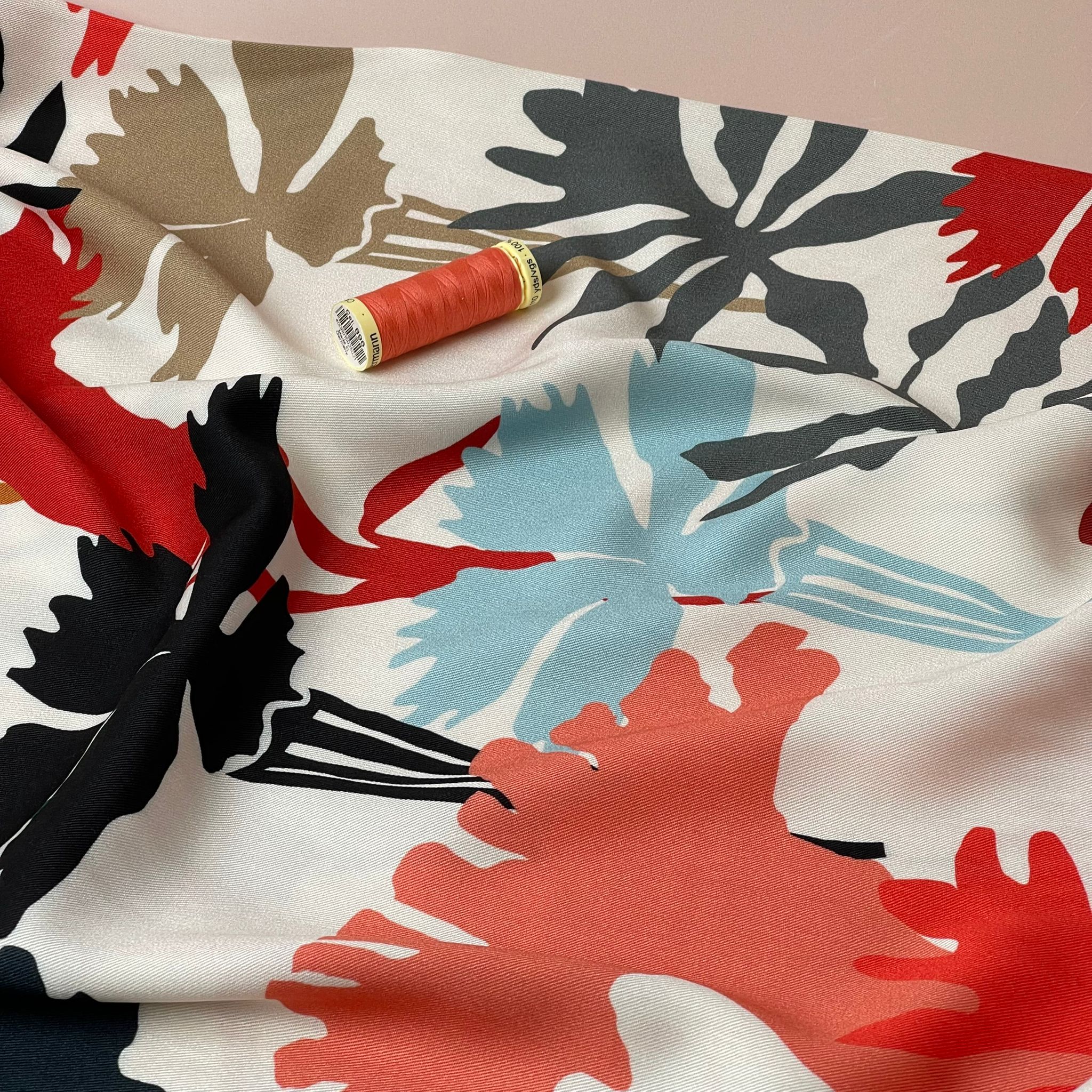Light & Lush - Red Shadow Foliage Viscose Twill Fabric
