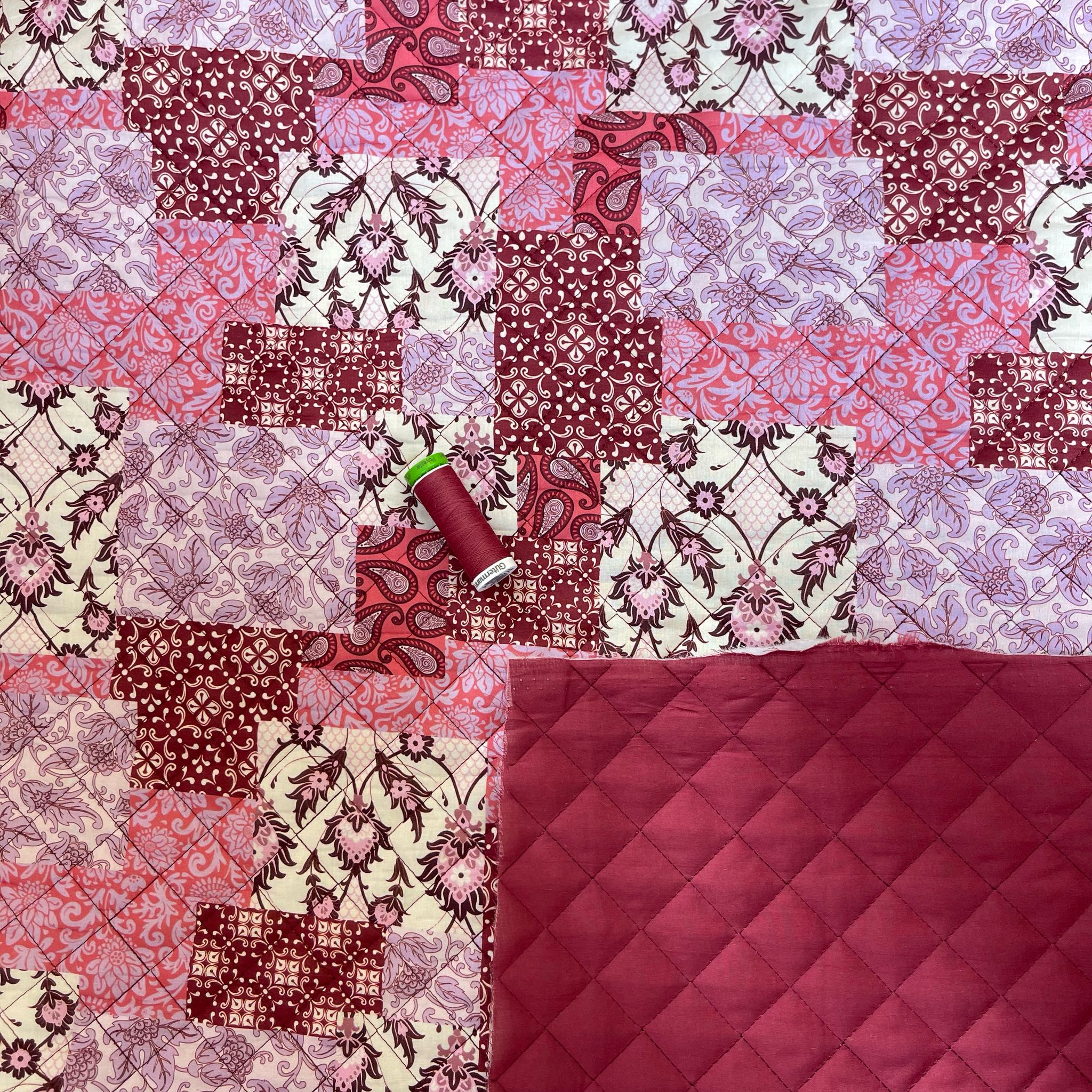 Crimson Patchwork Paisley Quilted Cotton Fabric