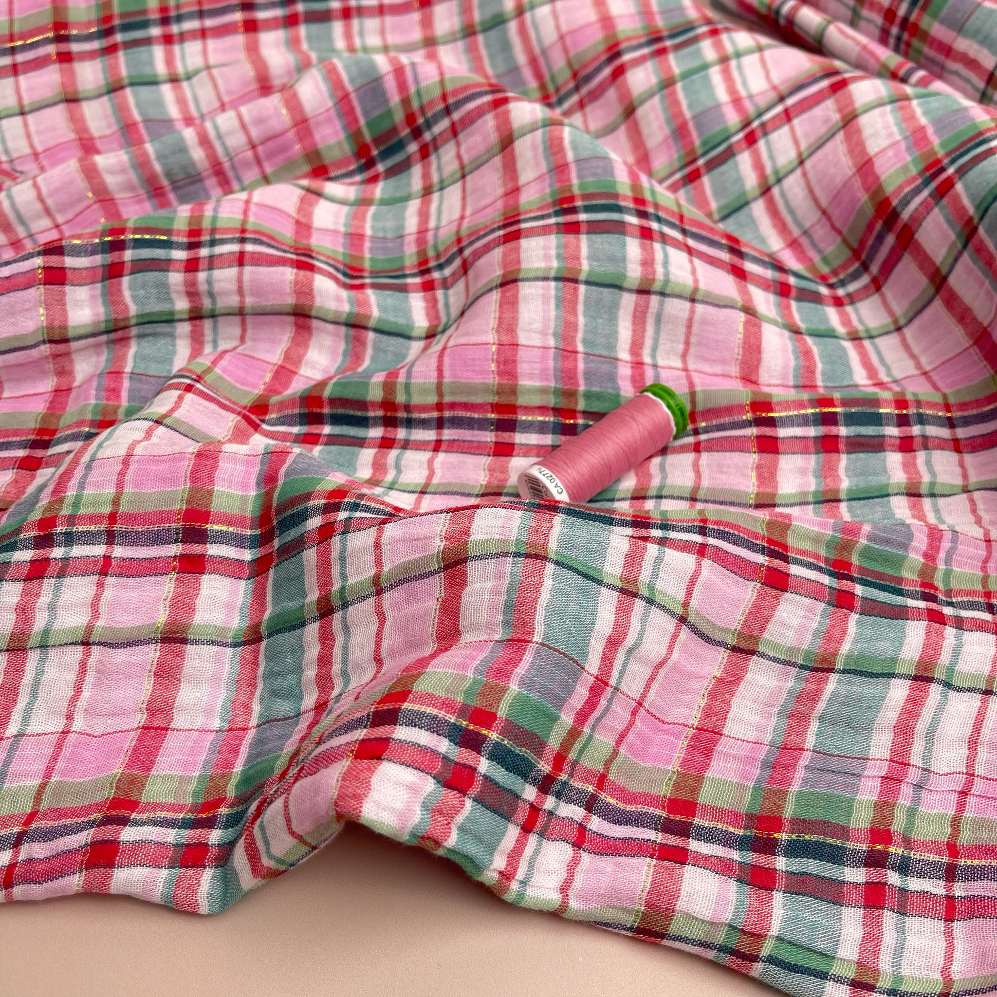 REMNANT 2.67 metres -Yarn Dyed Spring Sparkle Plaid Cotton Double Gauze