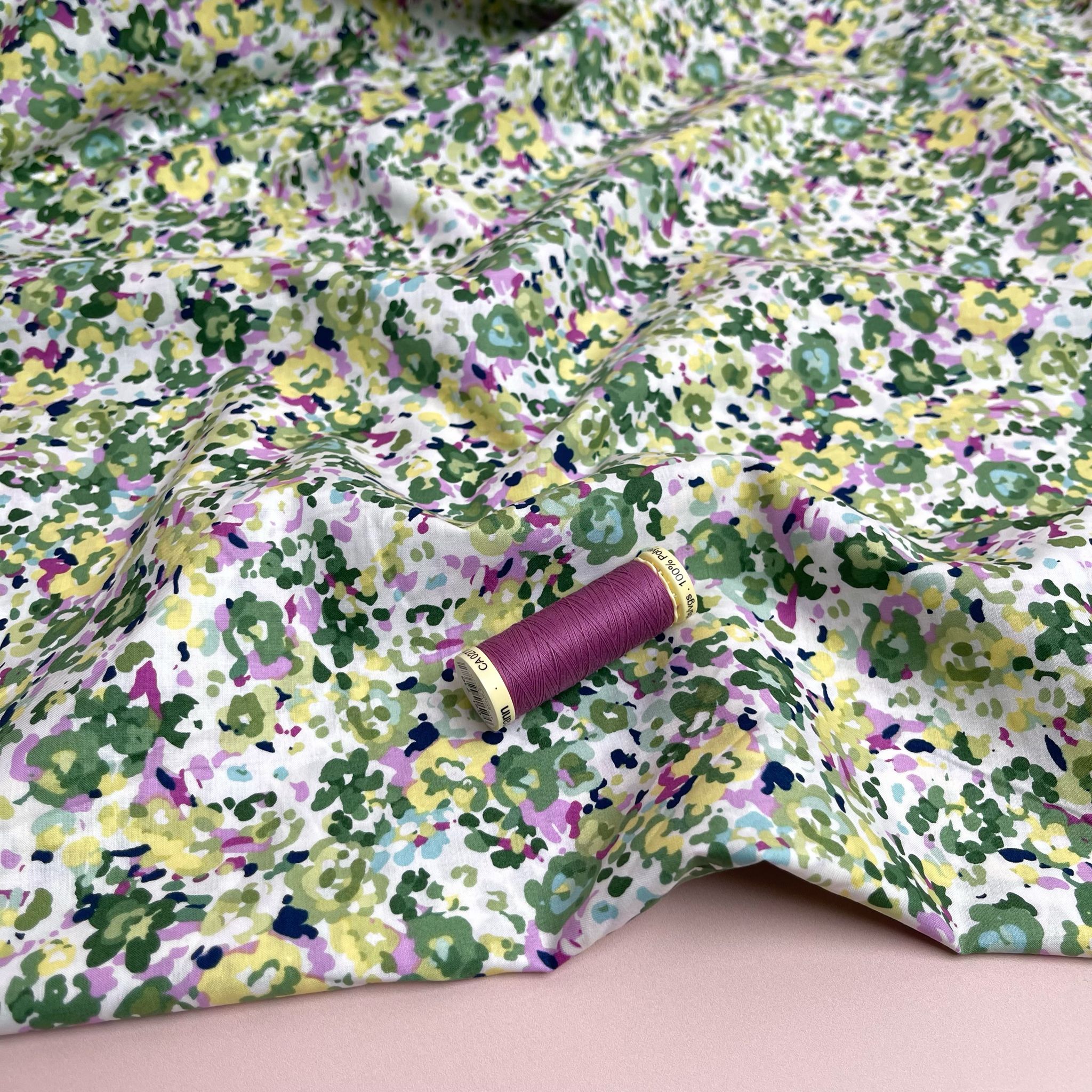 Watercolour Ditsy Green Cotton Lawn Fabric