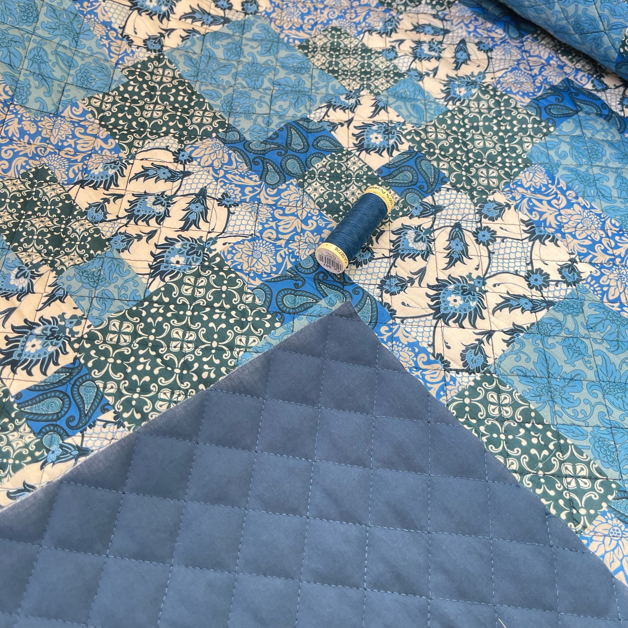Blue Patchwork Paisley Quilted Cotton Fabric