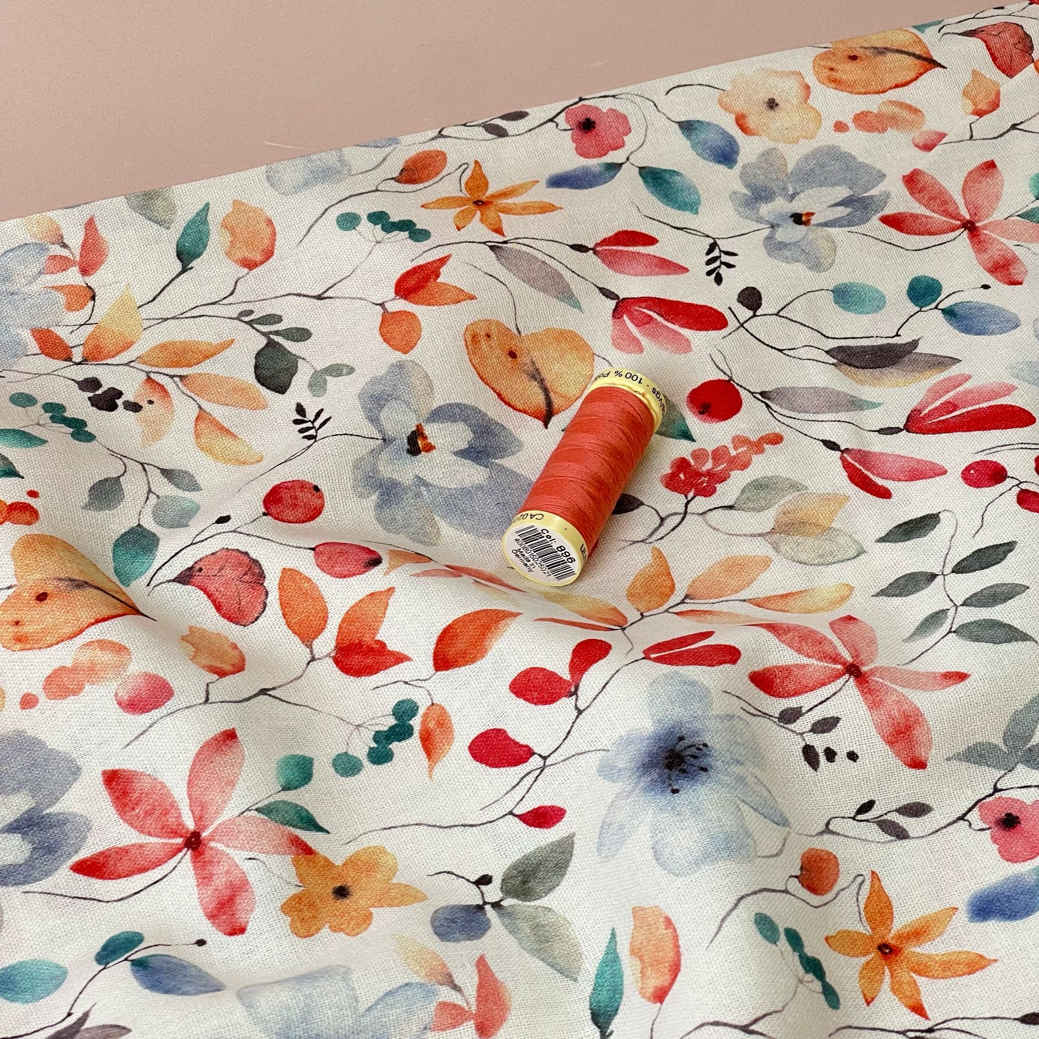 Watercolour Blossoms Viscose Linen Fabric