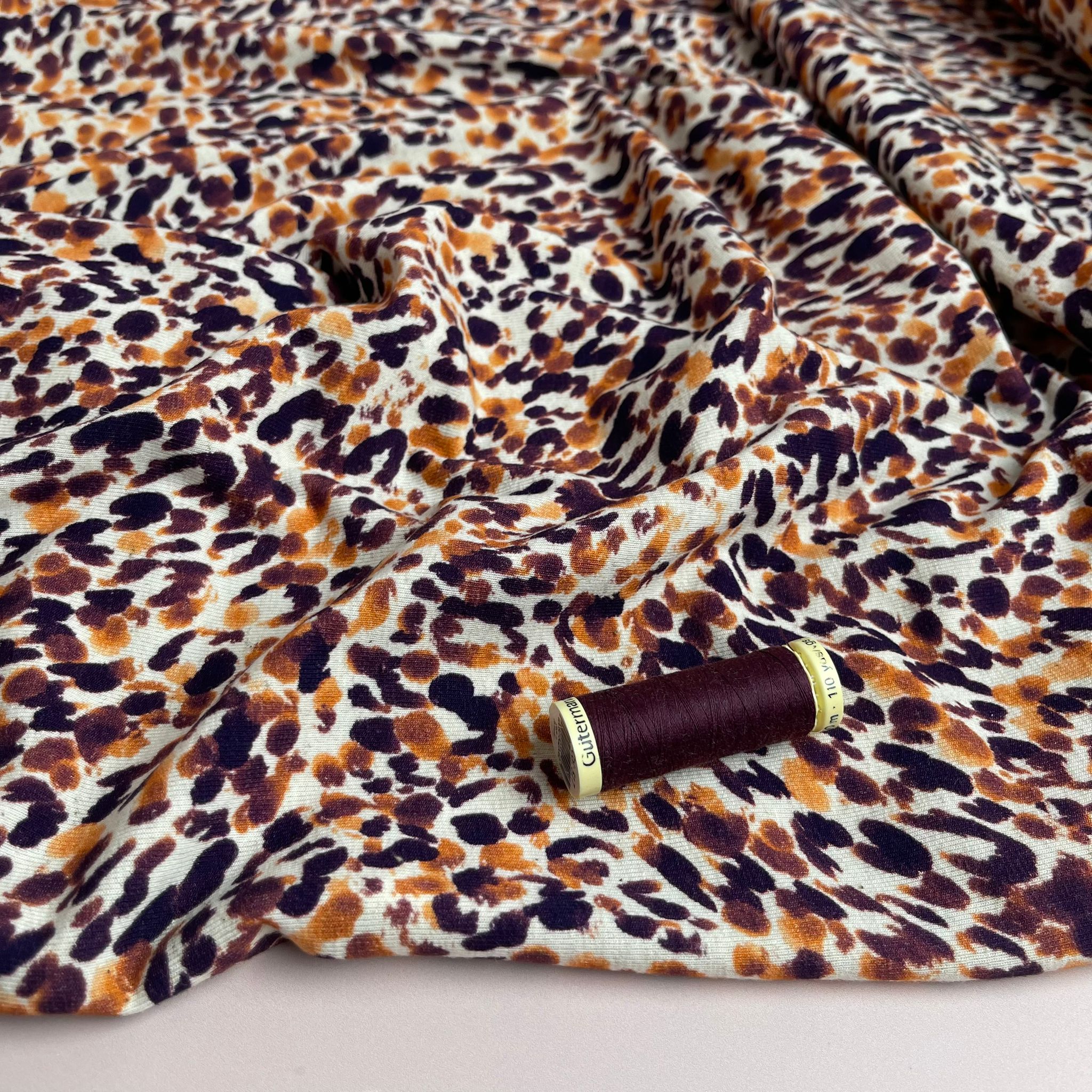 Orange Leopard Linen Cotton Jersey