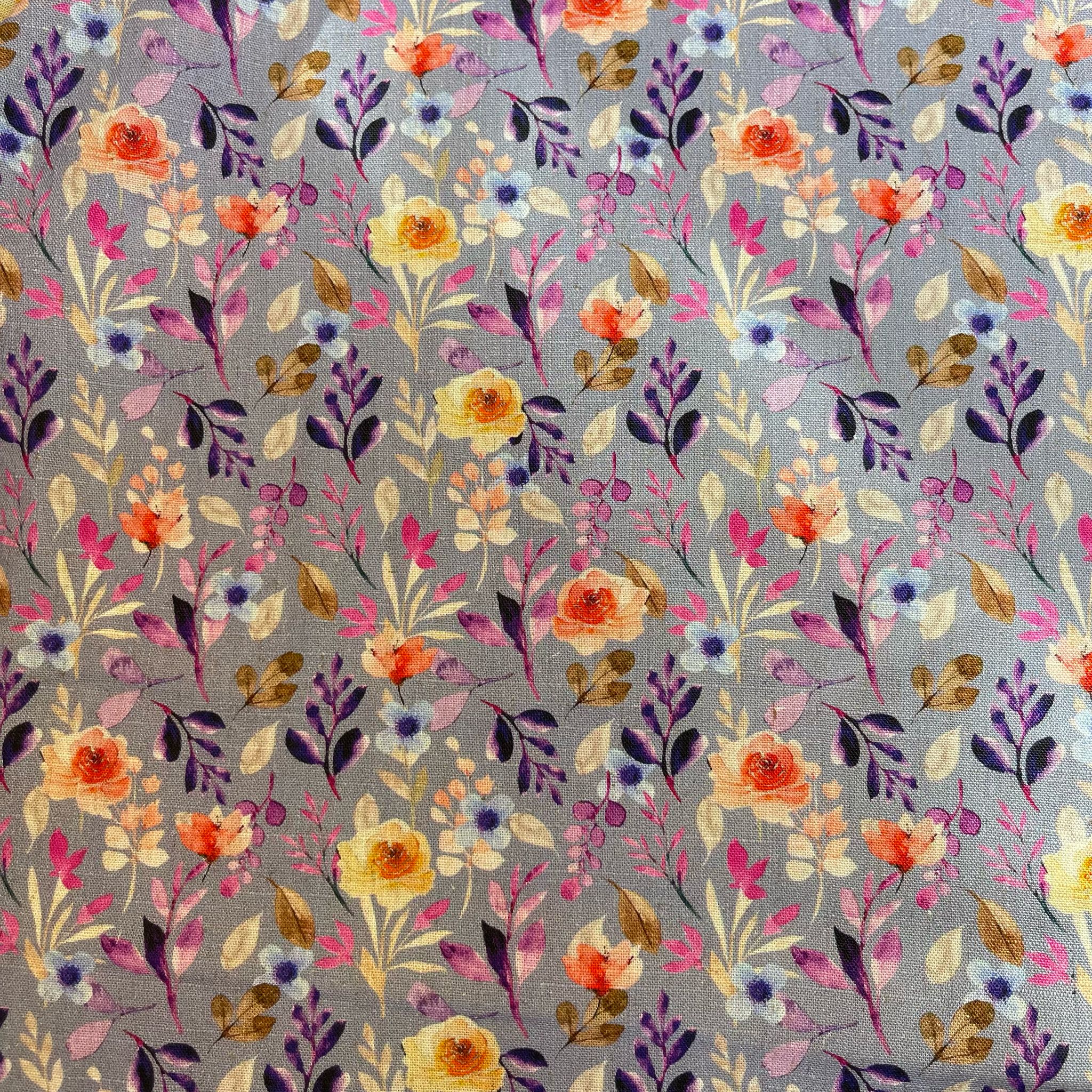 Purple Foliage on Lilac Viscose Linen Fabric