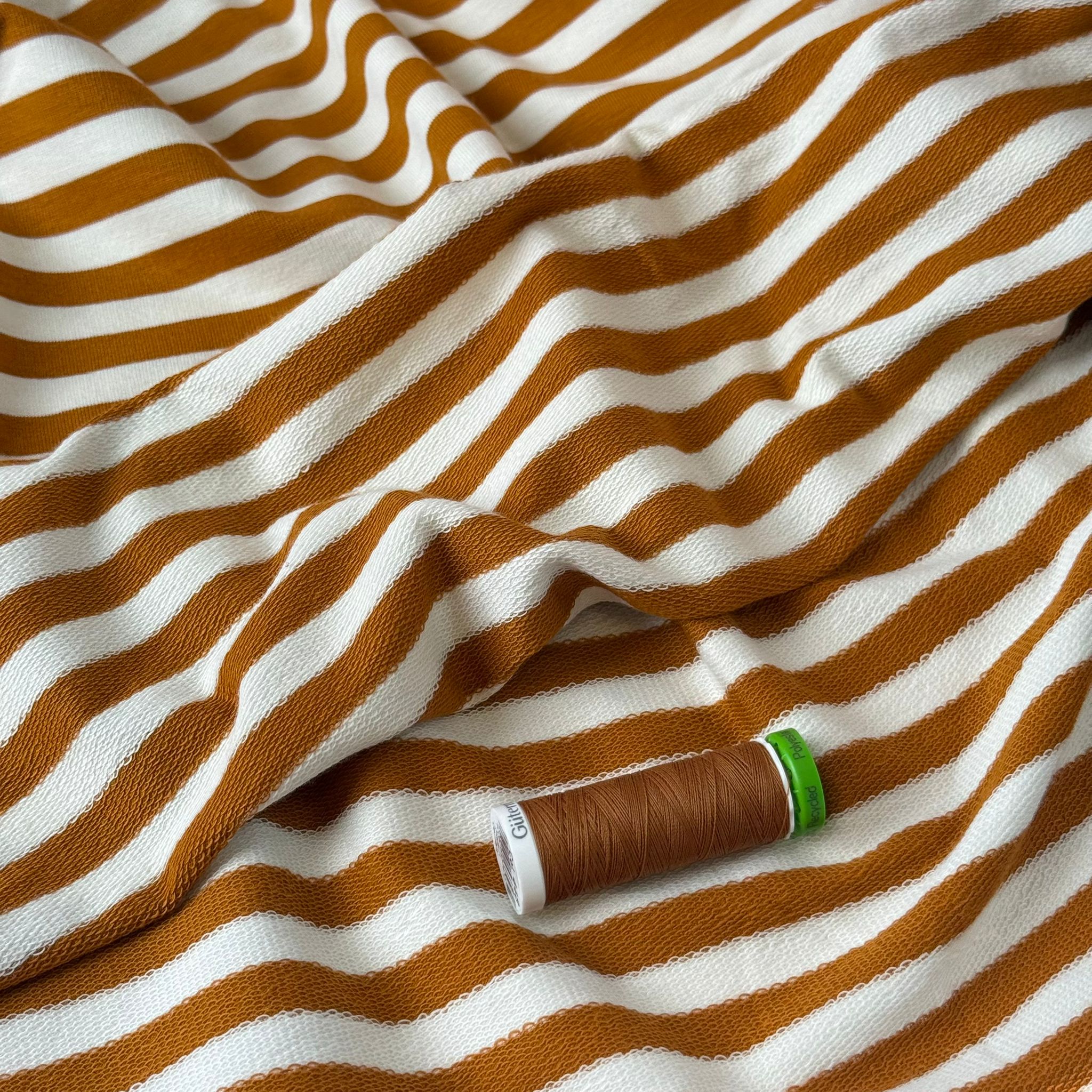 REMNANT 0.58 Metre - Yarn Dyed Toffee Stripes Looped Back Cotton French Terry