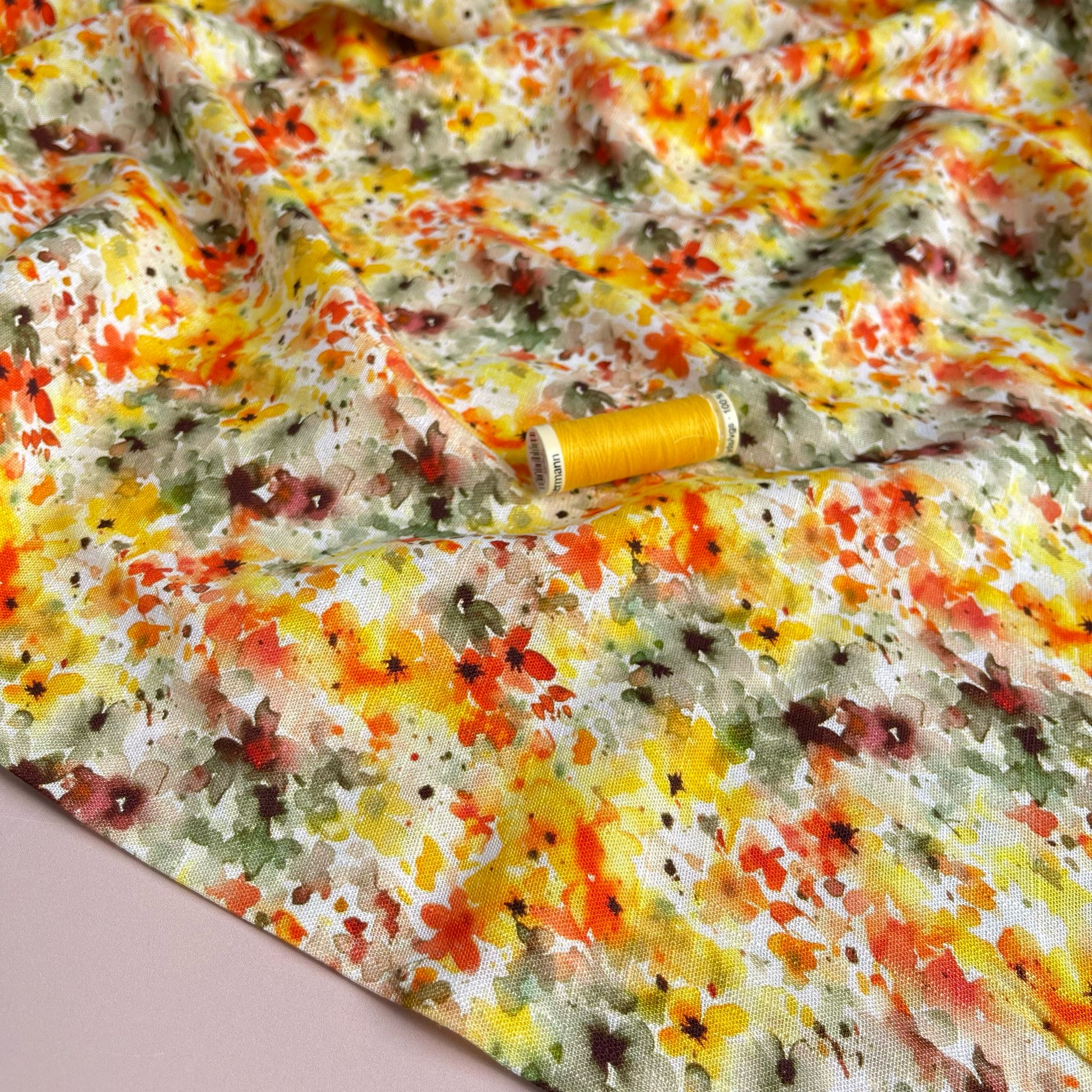 Golden Sunset Meadow Viscose Linen Fabric