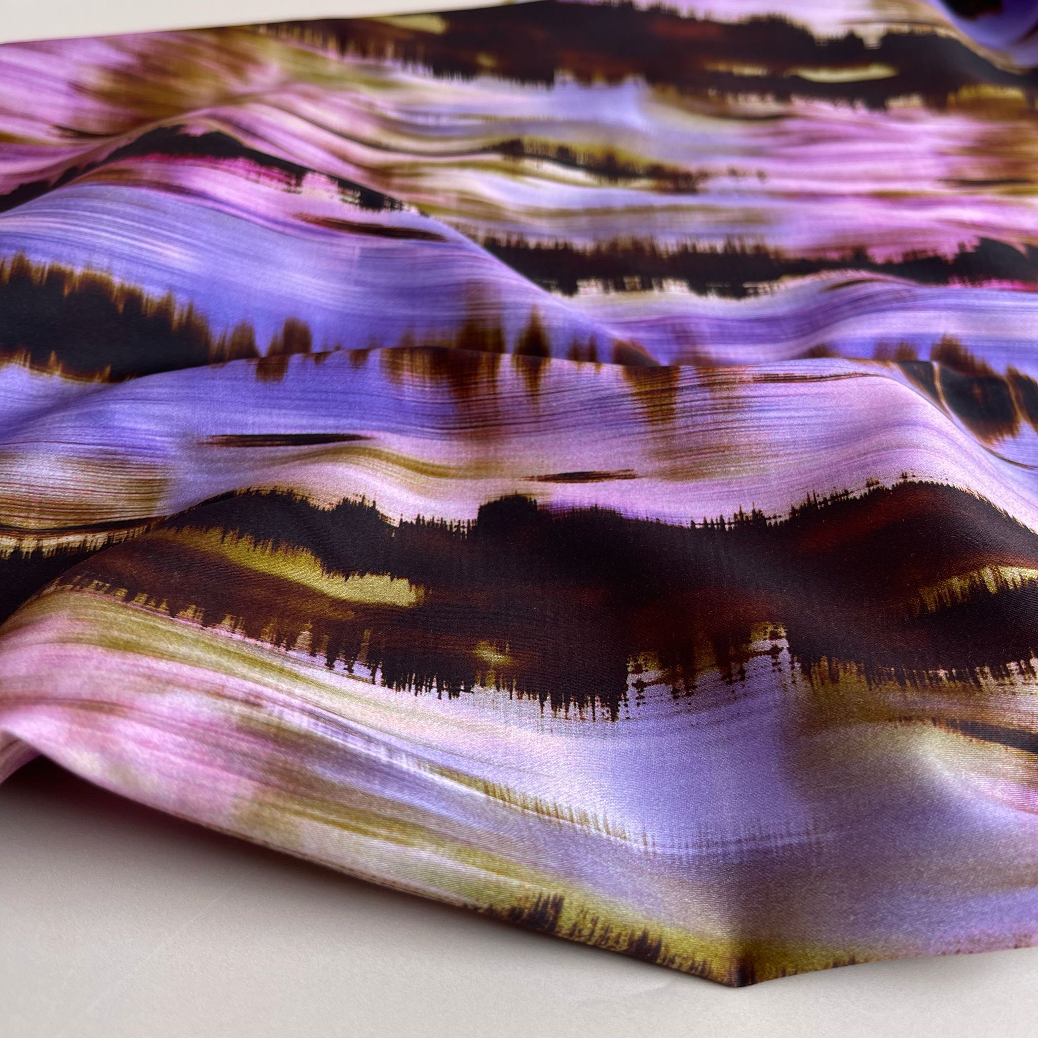 Hazy Landscape in Lavender Cotton Sateen Fabric