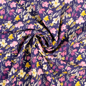 Primrose on Violet Viscose Poplin Fabric