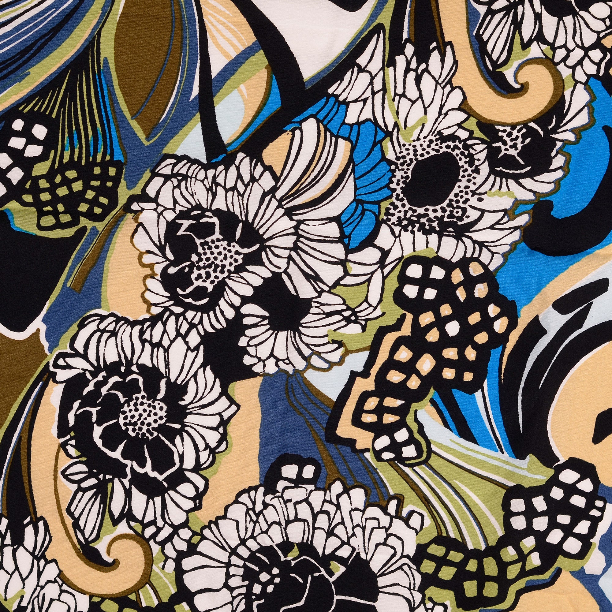 Graphic Flowers Blue Viscose Poplin Fabric