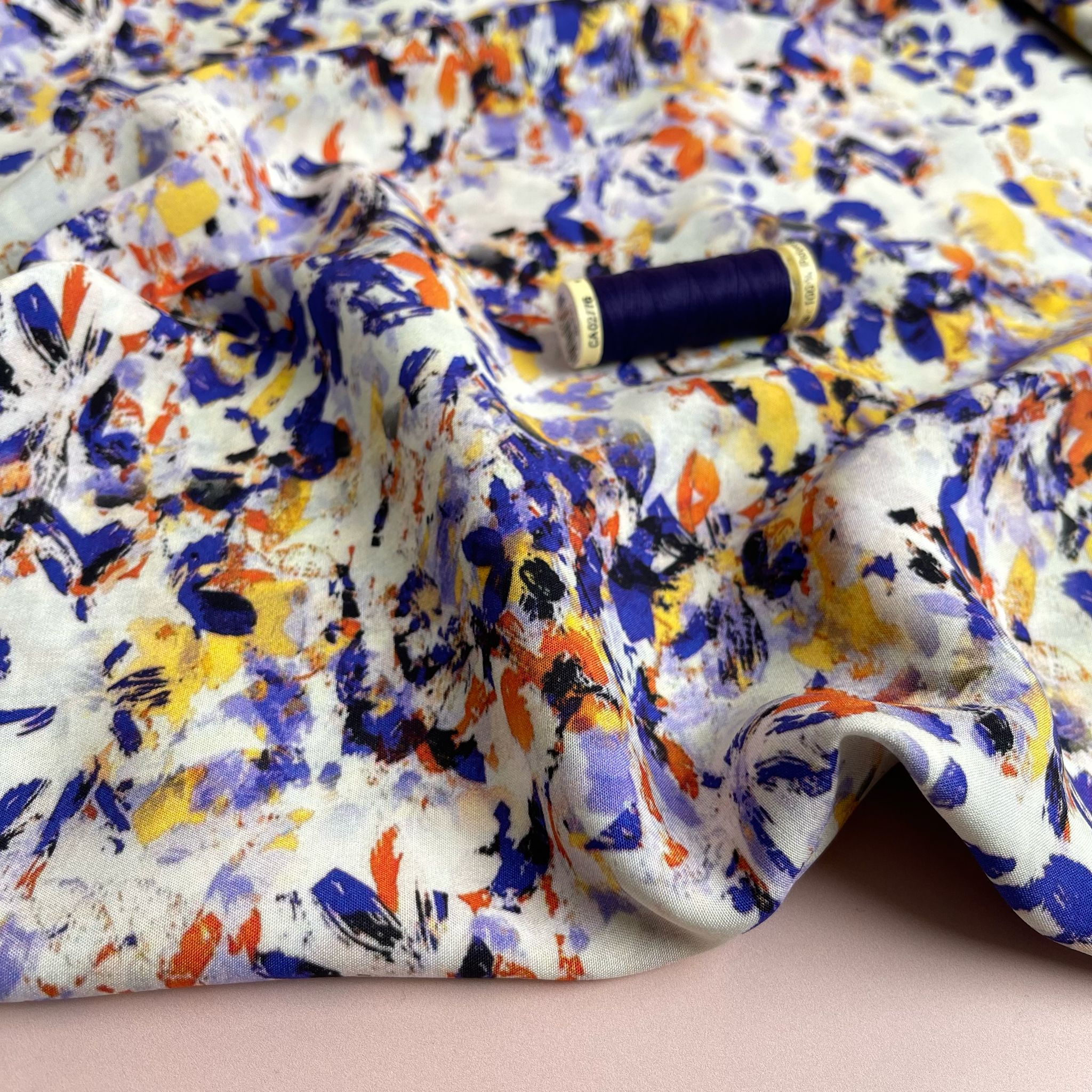 Abstract Hazy Purple Foliage Viscose Fabric