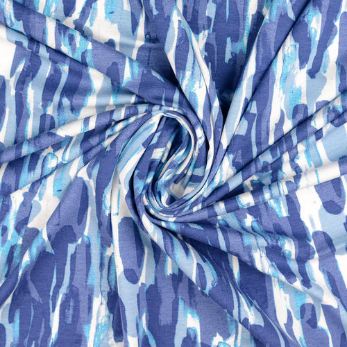 Painterly Lanes Blue Viscose Jersey Fabric