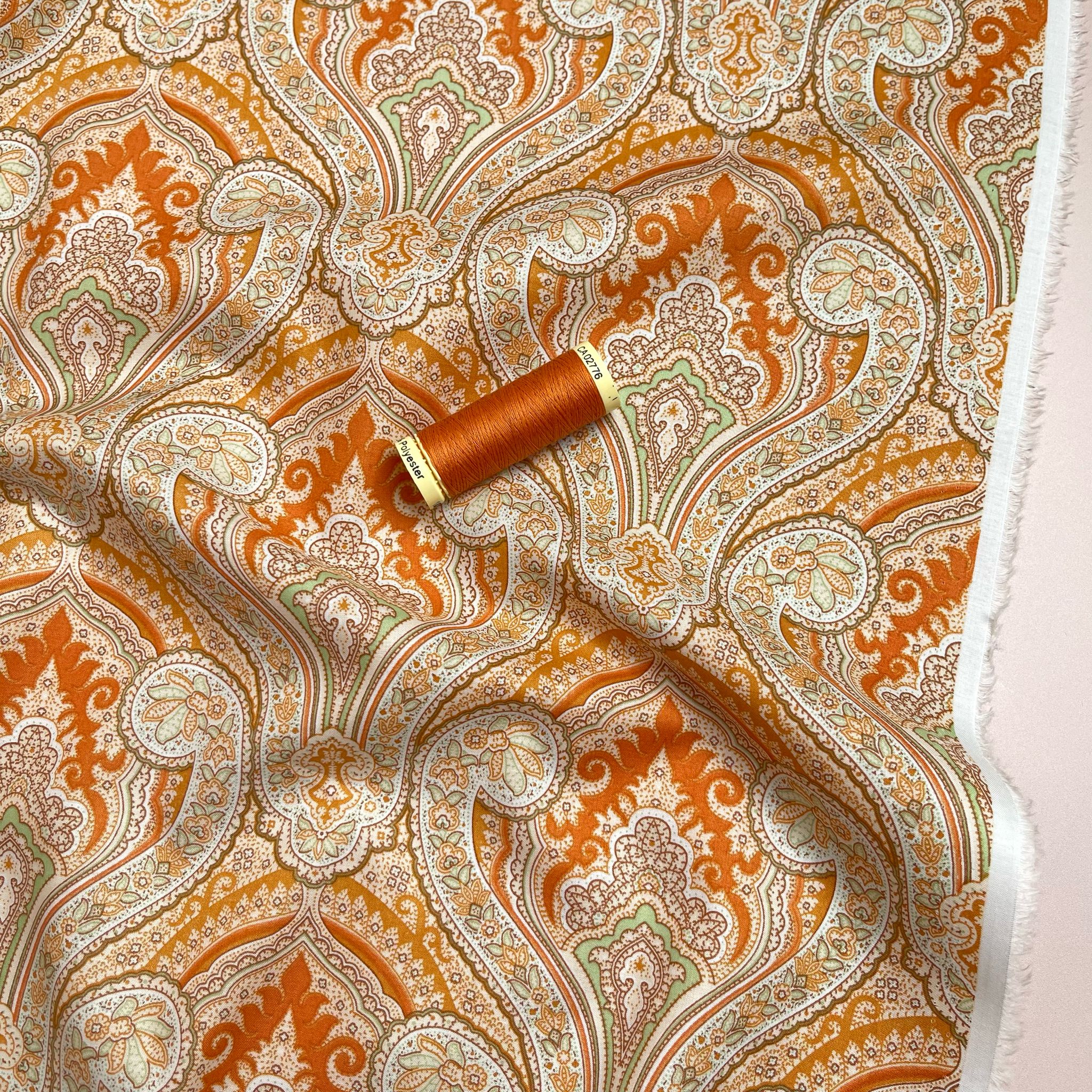 Orange Paisley Cotton Lawn Fabric