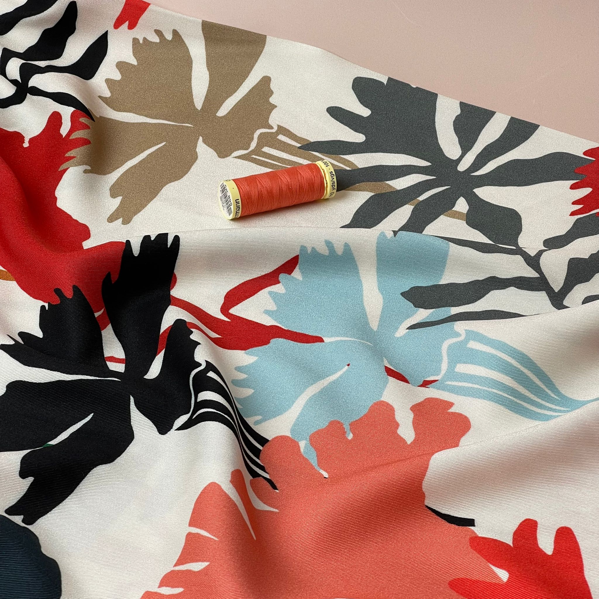 Light & Lush - Red Shadow Foliage Viscose Twill Fabric