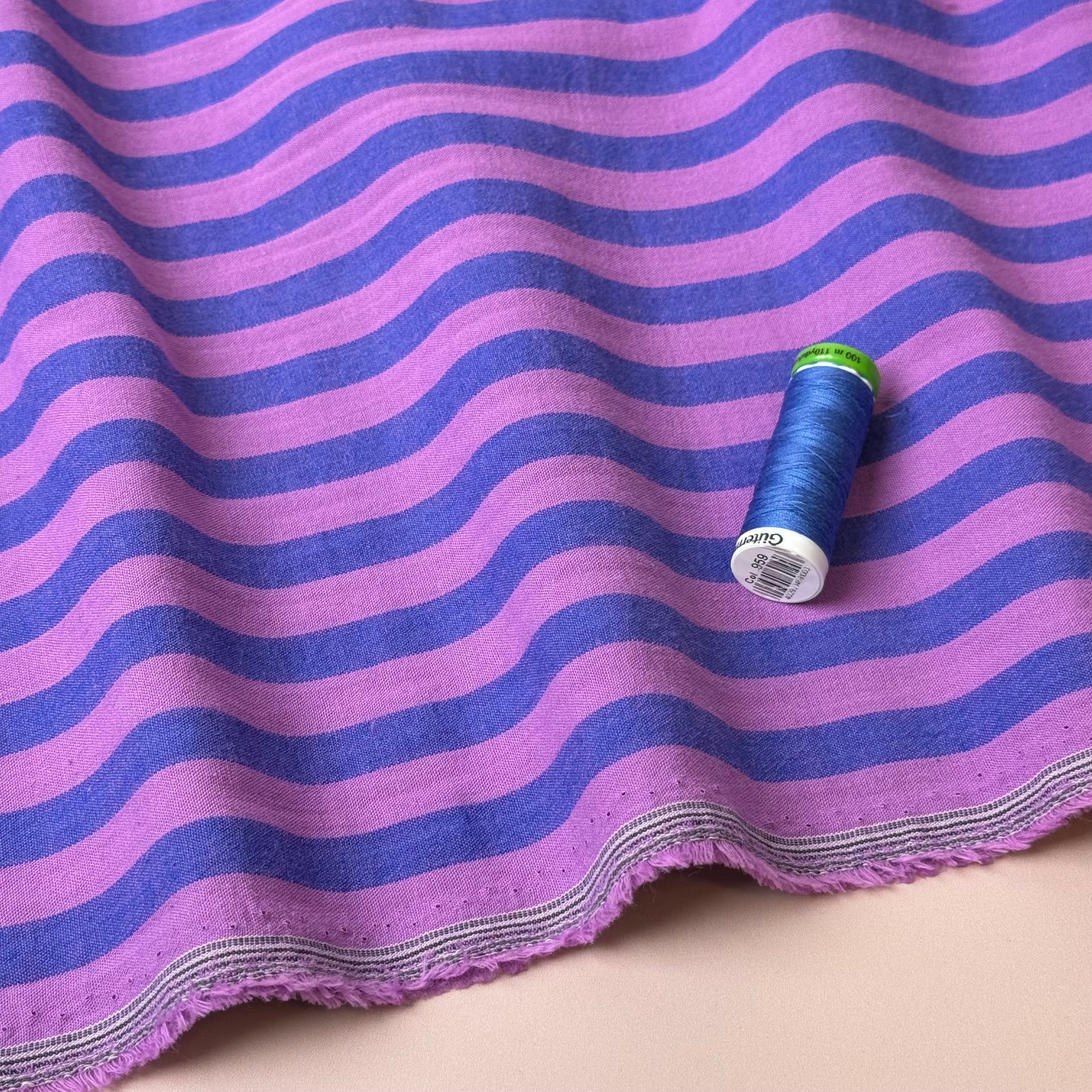 Yarn Dyed French Mauve Stripes Washed Cotton Fabric