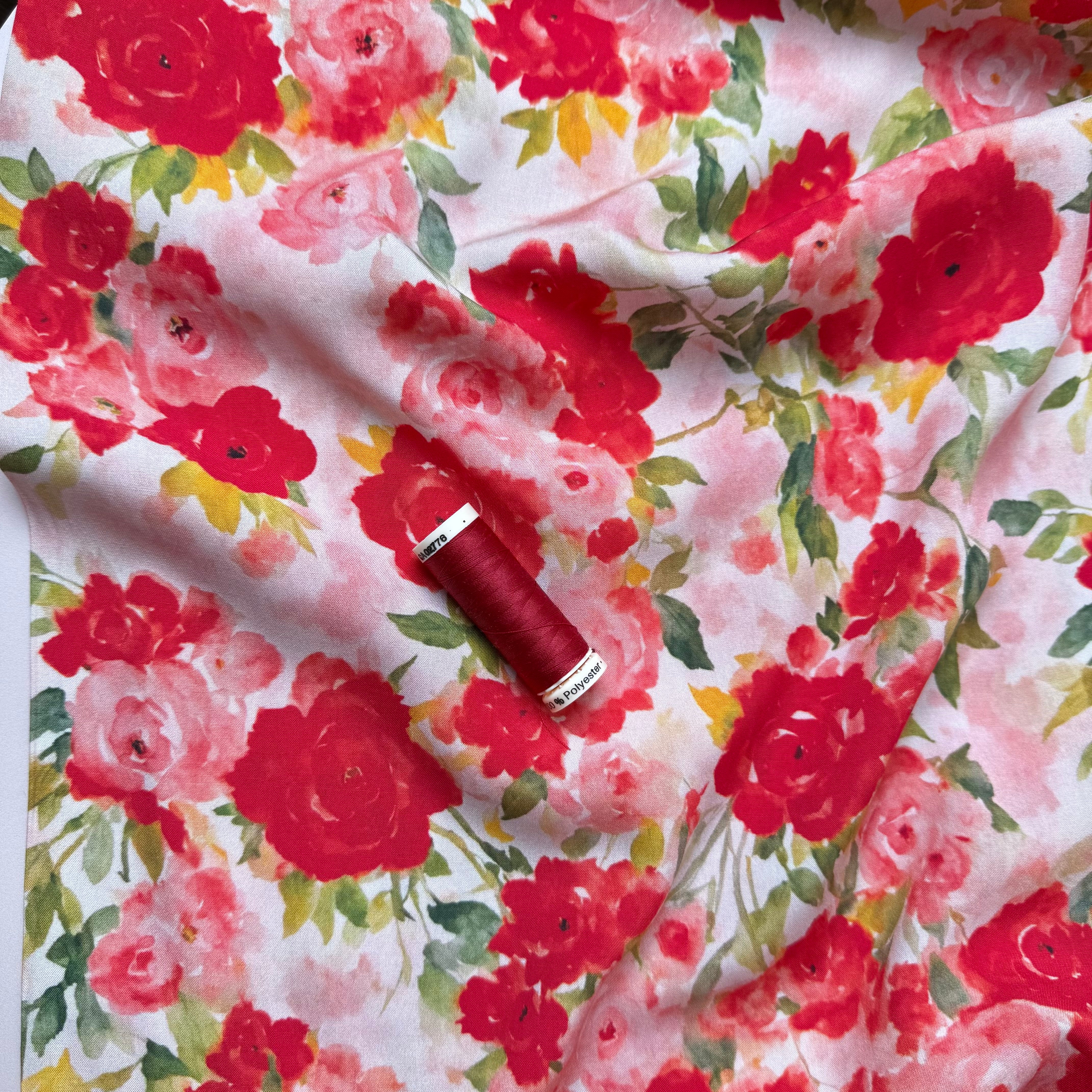 Watercolour English Roses Viscose Fabric