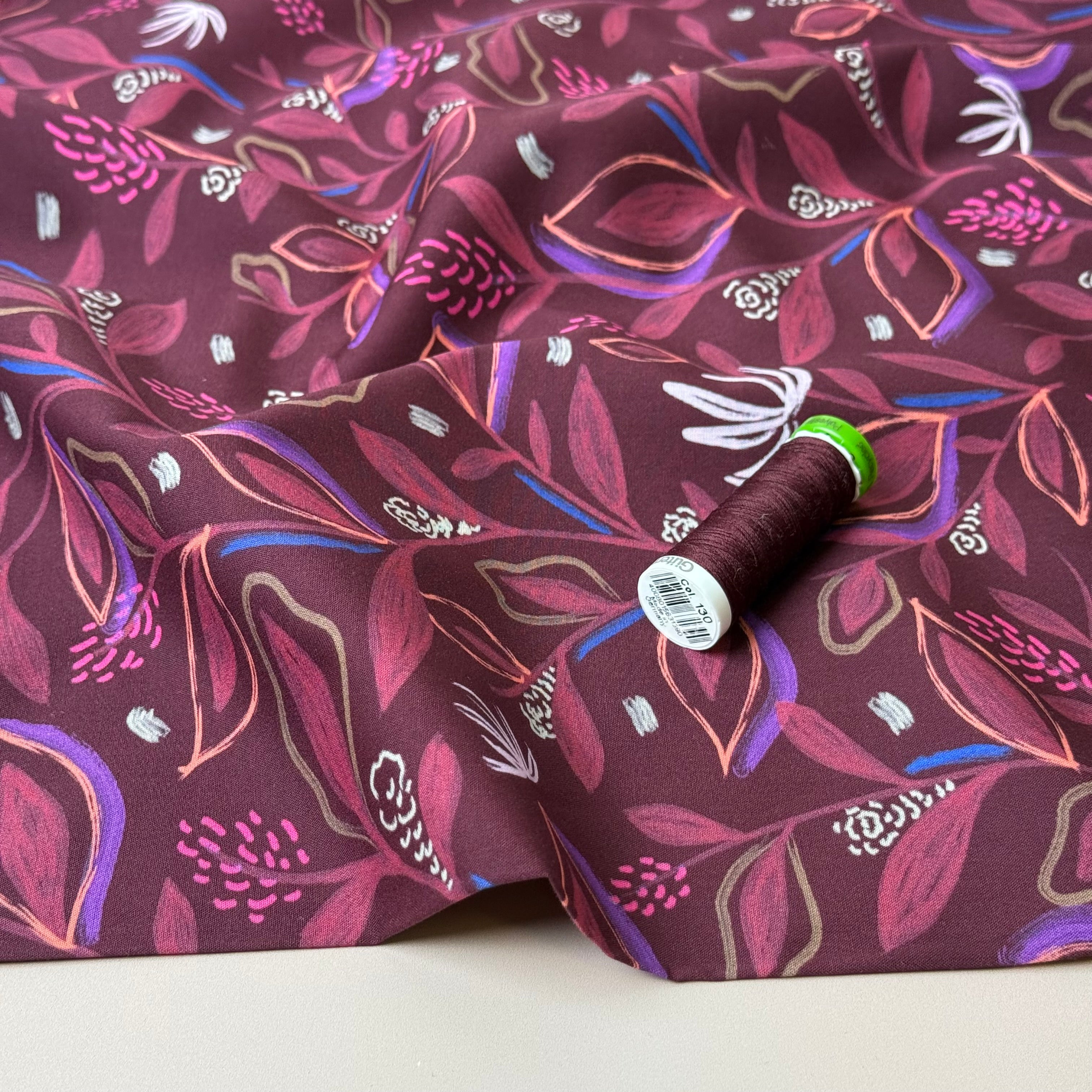 Flowering Branches in Pomegranate Fine Cotton Poplin Fabric