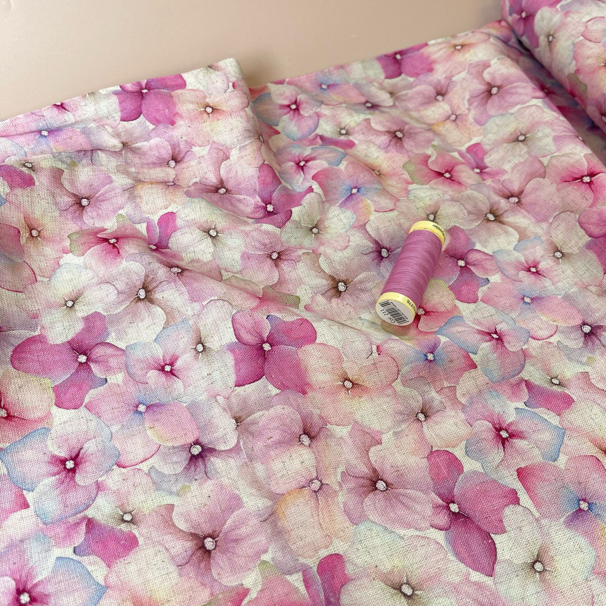 Pink Hydrangea Viscose Linen Fabric