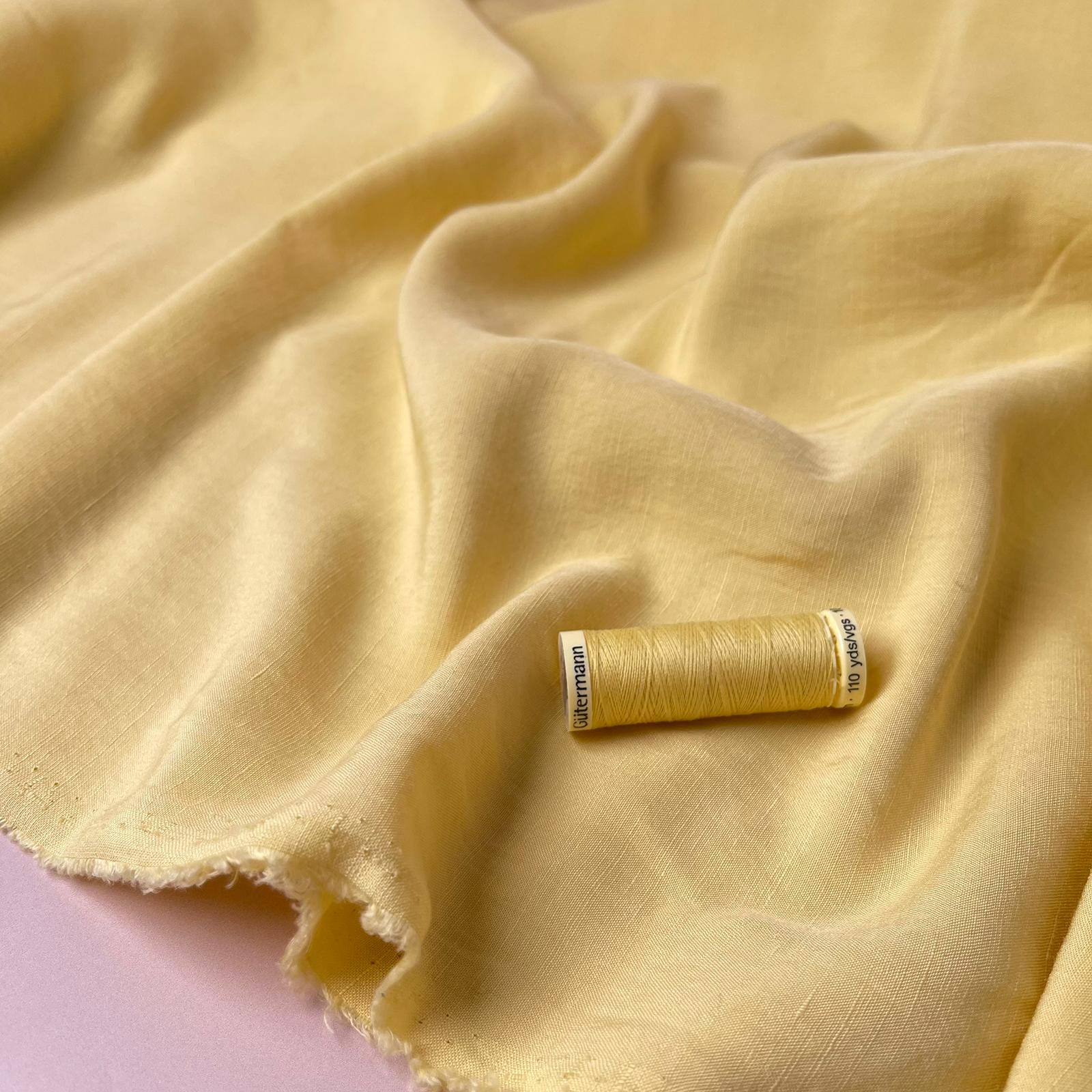 REMNANT 1.6 Metres (with a stain near selvedge) - Lush Butter Yellow Light Viscose Linen crepe Dress Fabric