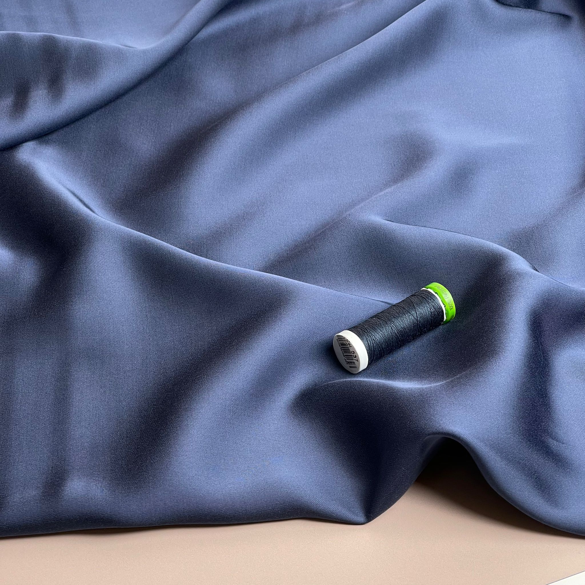 PRE-ORDER - MID SEPTEMBER DELIVERY Denim Blue Solid Viscose Sateen Fabric