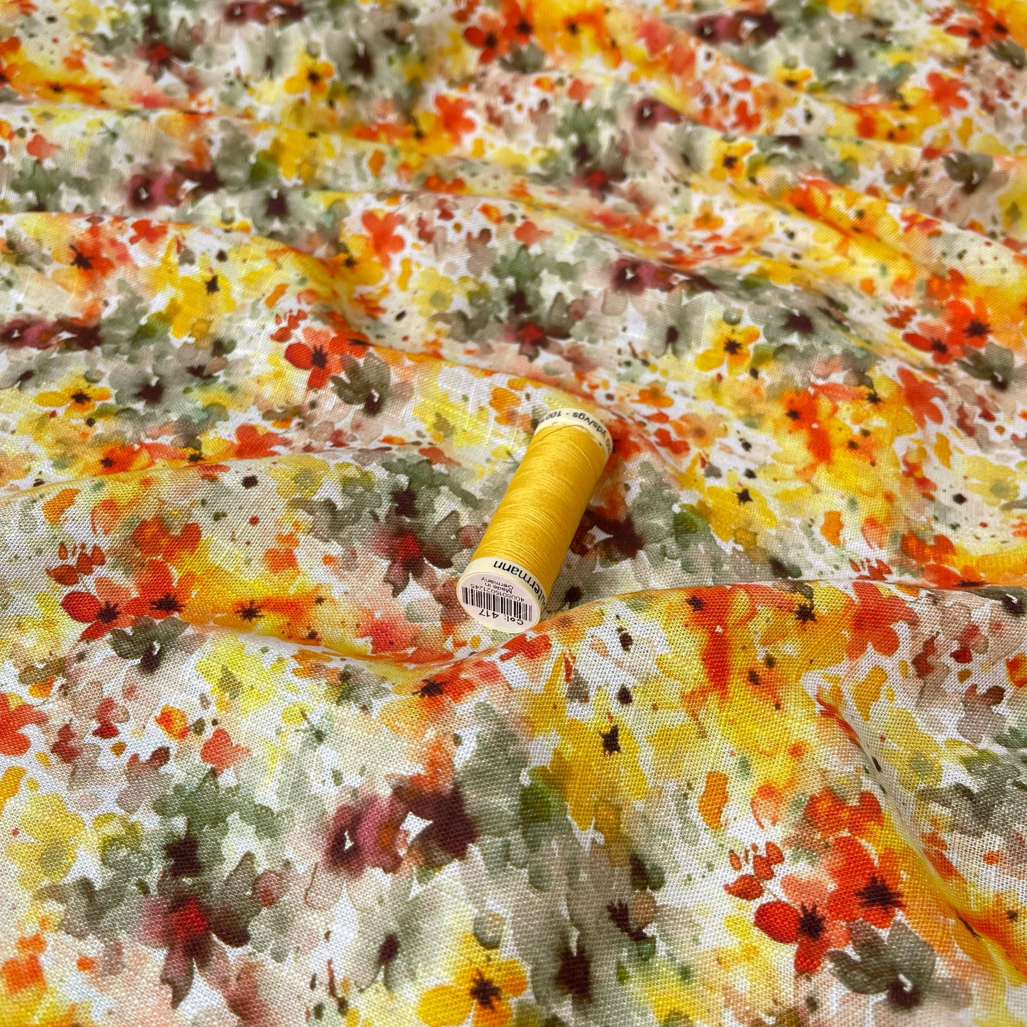 Golden Sunset Meadow Viscose Linen Fabric