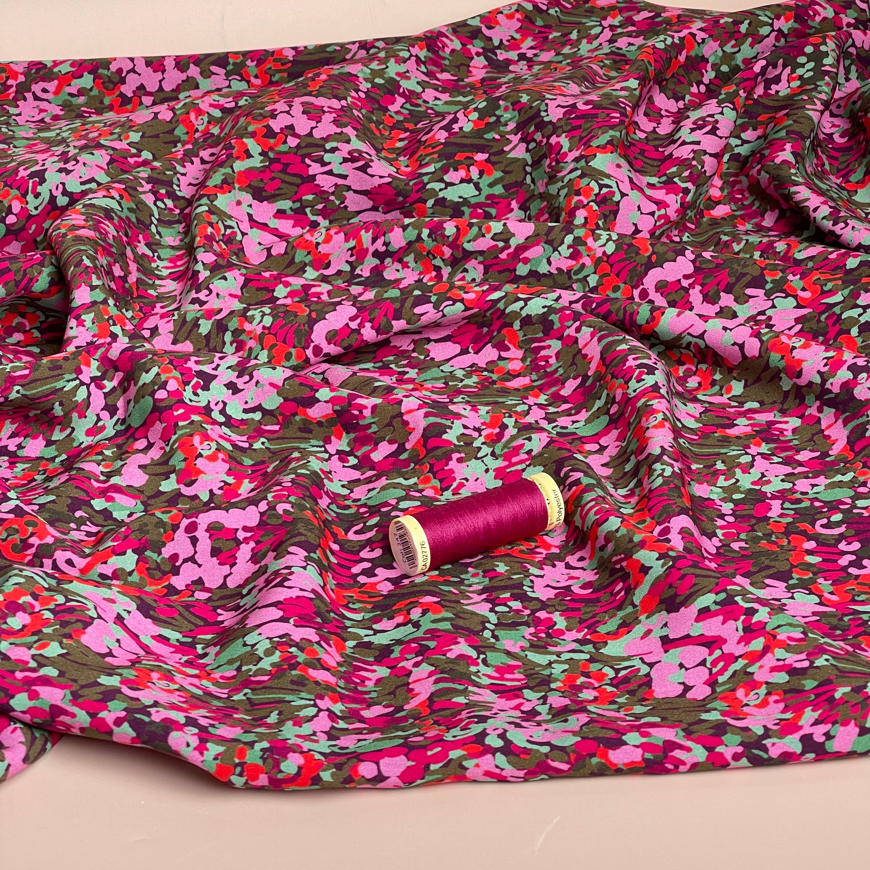 REMNANT 1.38 Metres - Nerida Hansen -Colourful Garden on Plum Viscose with LENZING™ ECOVERO™ fibres
