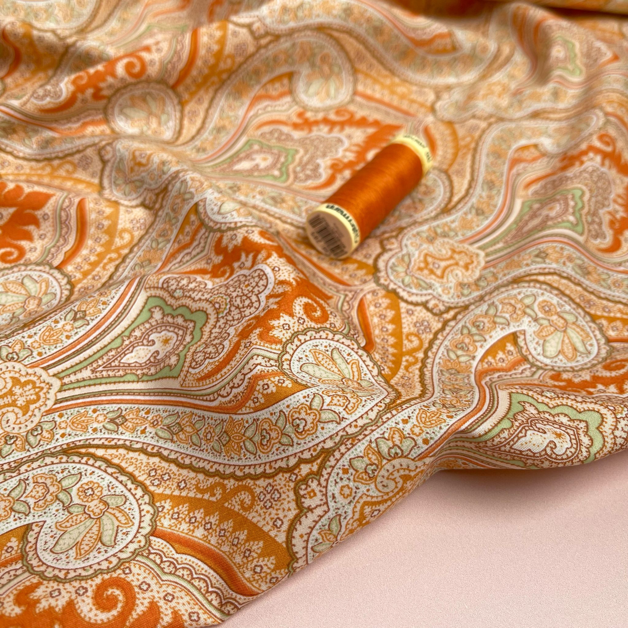 Orange Paisley Cotton Lawn Fabric