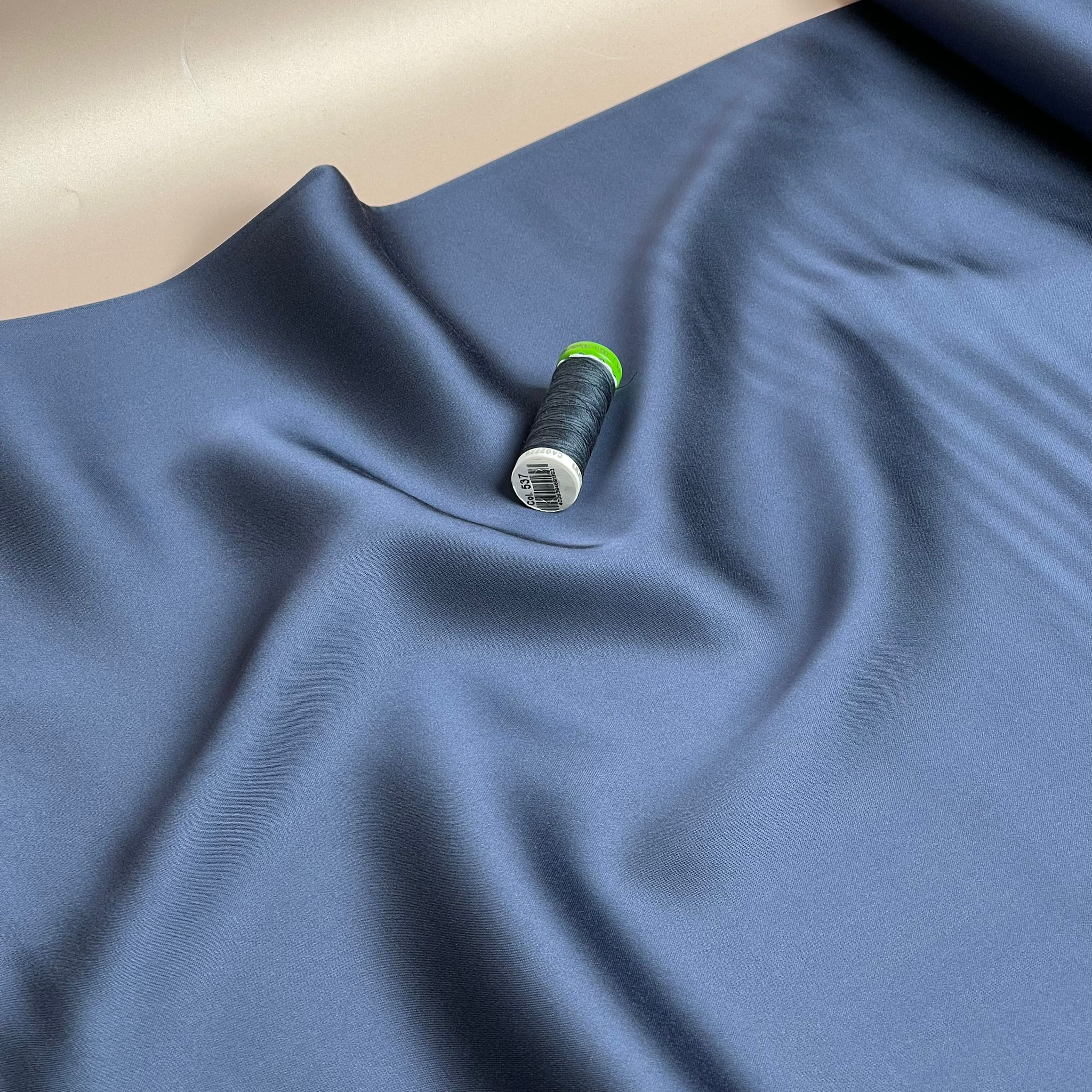 PRE-ORDER - MID SEPTEMBER DELIVERY Denim Blue Solid Viscose Sateen Fabric
