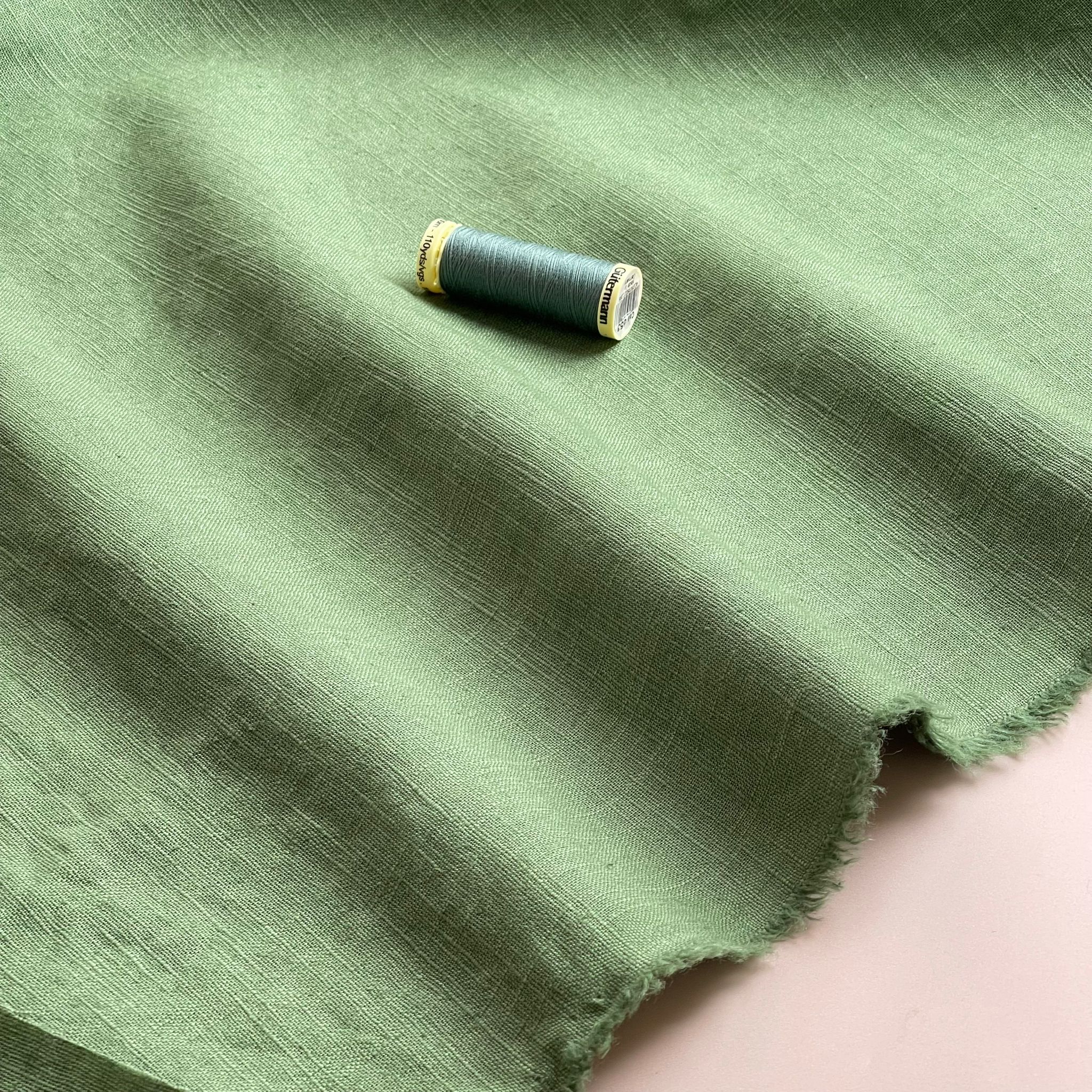 REMNANT 0.67 Metre - Breeze Artichoke Green - Enzyme Washed Linen Cotton Fabric