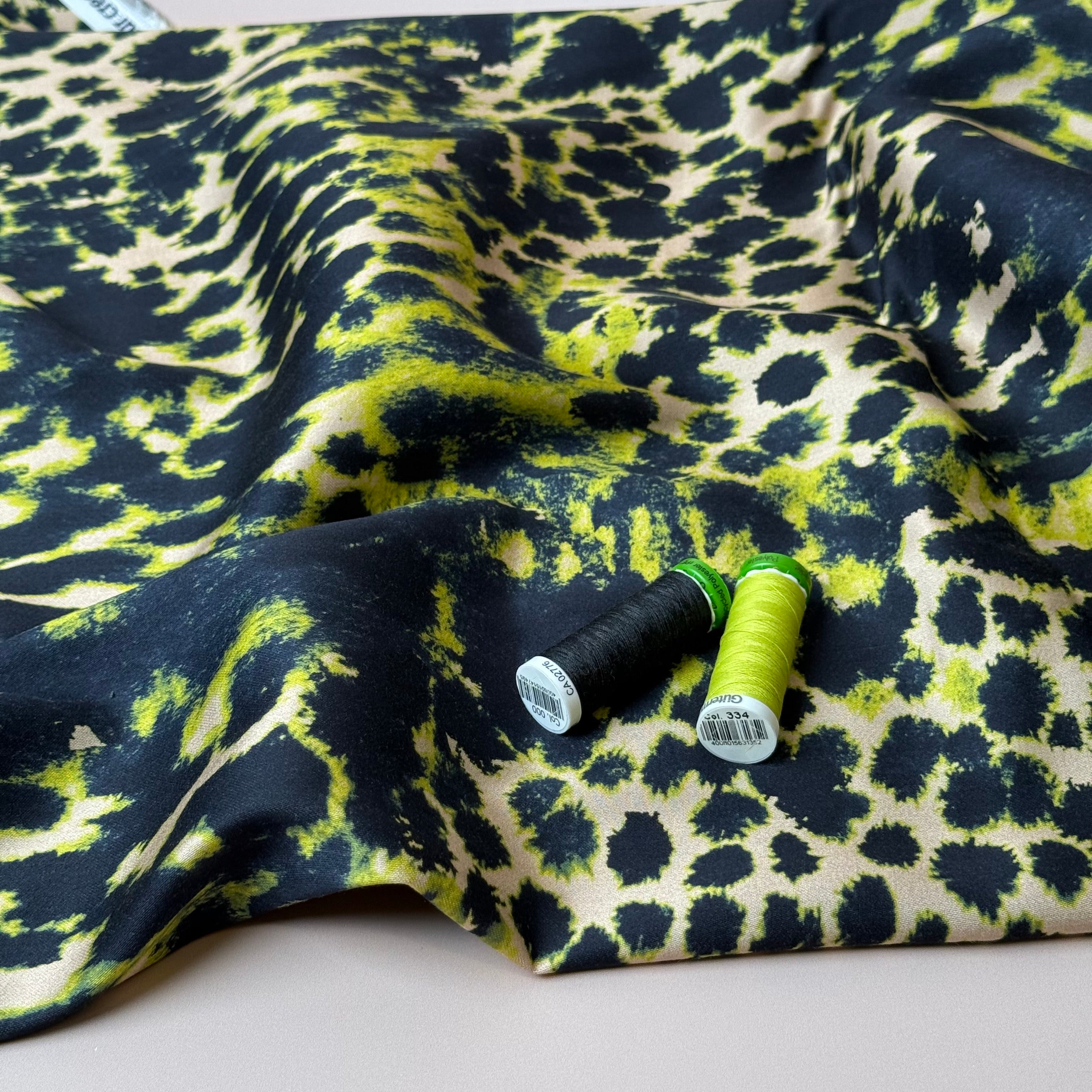 Lime Animal Print Viscose Sateen Fabric